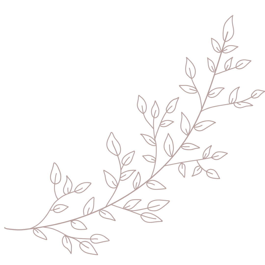 Outline drawing of a leafy branch with multiple small leaves on a black background.