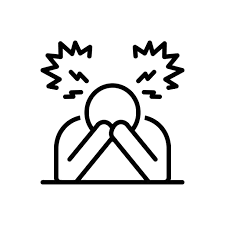 A line drawing of a person with lightning bolts and zigzag lines around their head, indicating stress or frustration.