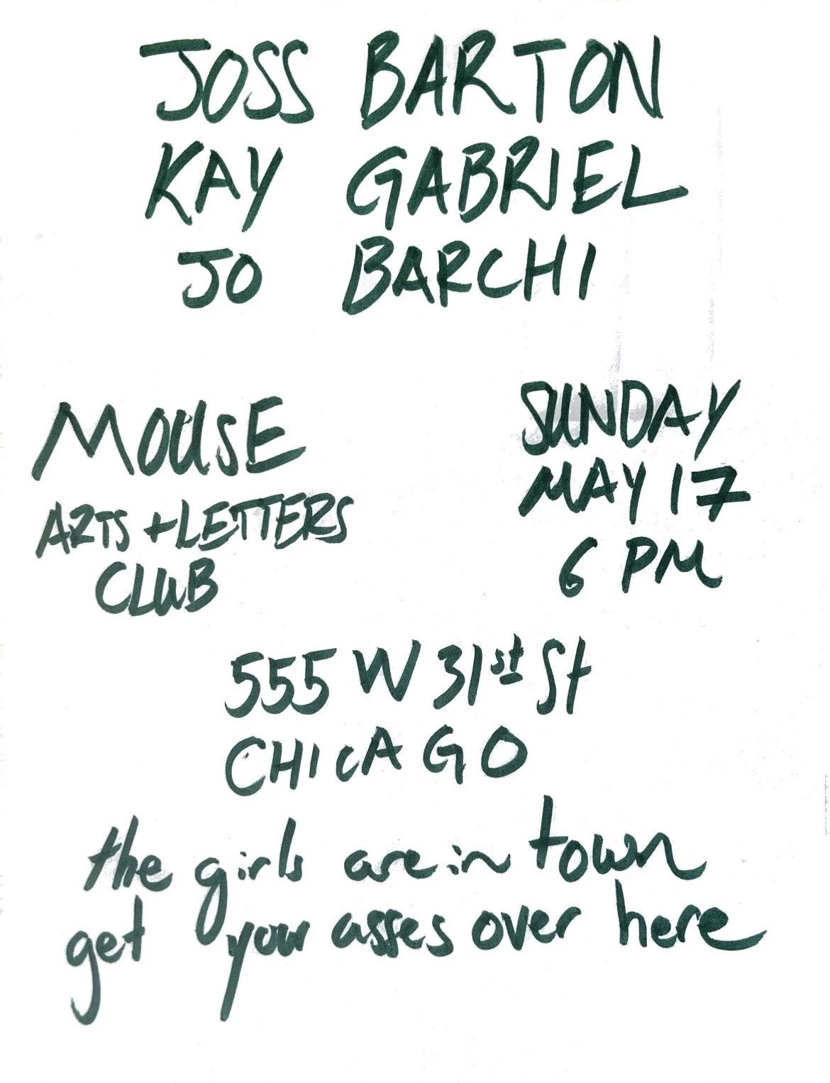 Poetry Reading with Joss Barton, Kay Gabriel and Jo Barchi