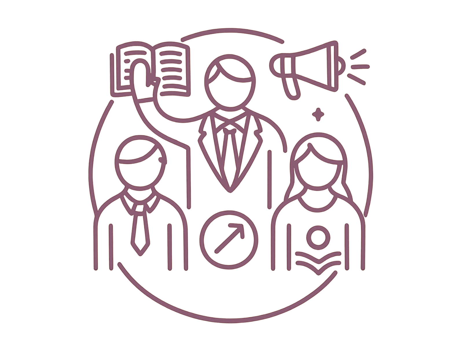 Illustration for Community, Advocacy, and Health Equity, including three people advocating with books and a microphone. 