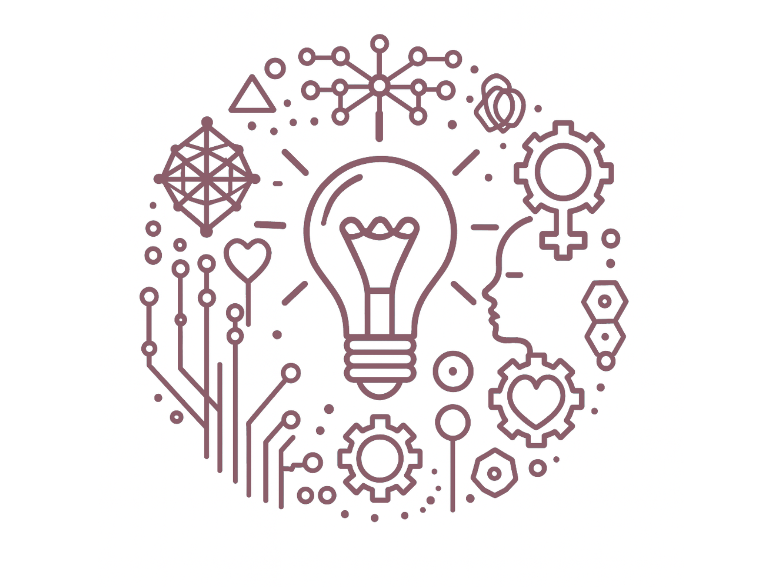 Illustration for innovation in FemTech & Digital Health, including a lightbulb with circuitboard background. 