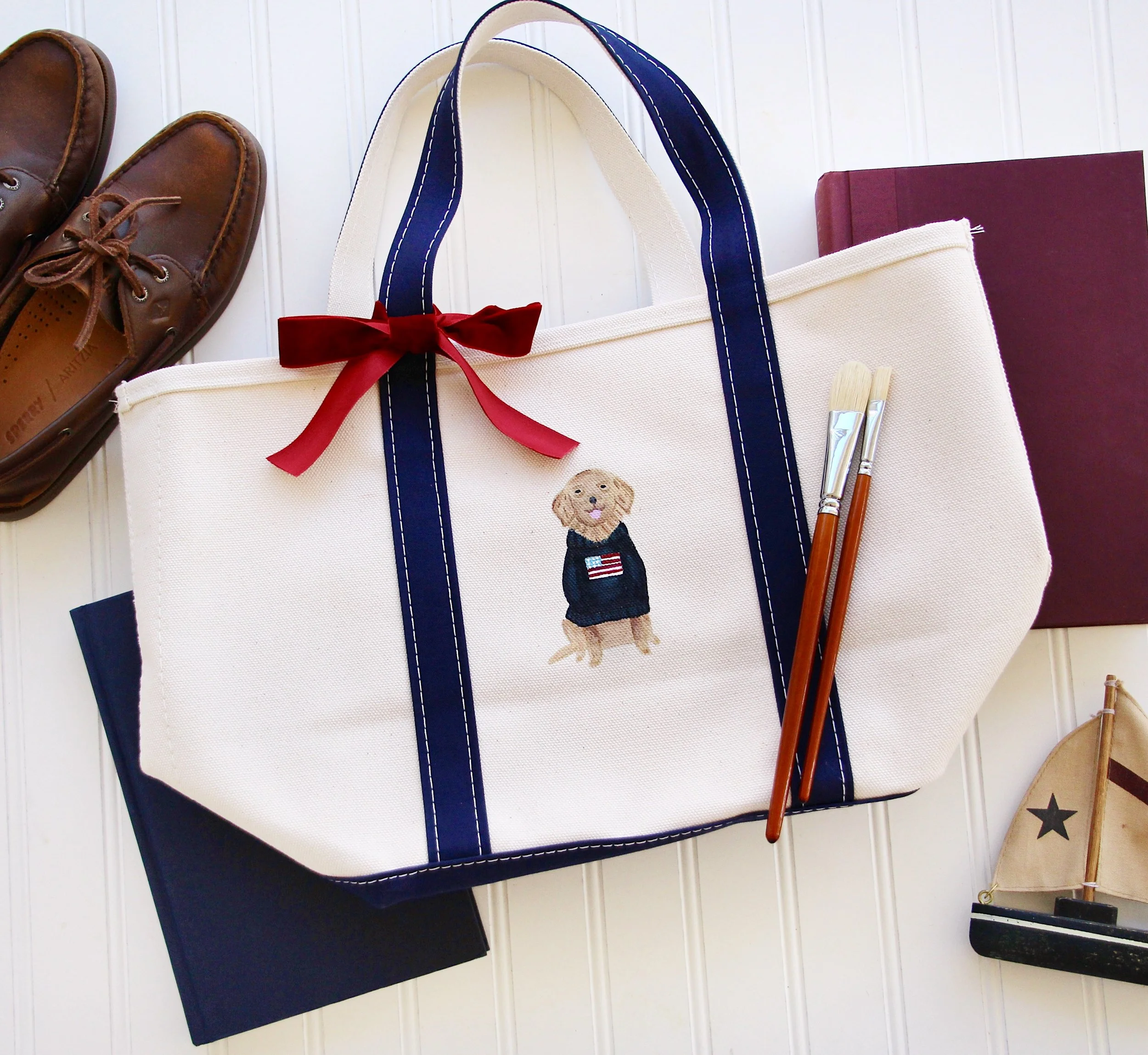 Original Hand-Painted Golden Retriever Tote