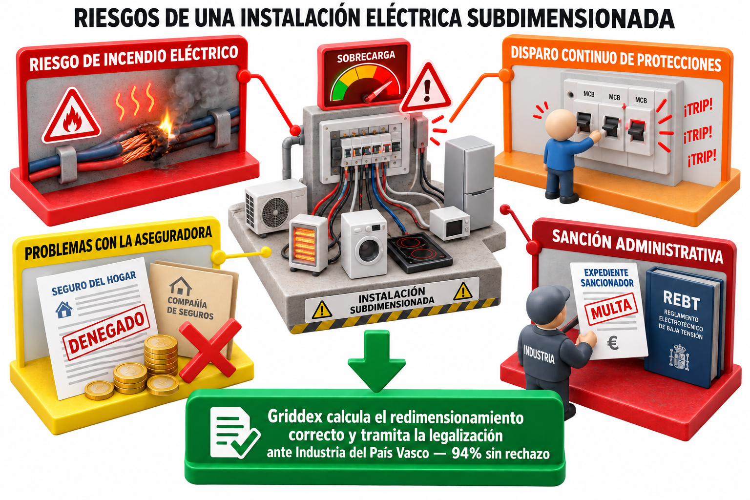Riesgos de una instalación eléctrica subdimensionada en el País Vasco: incendio, protecciones, problemas, aseguradora y sanciones