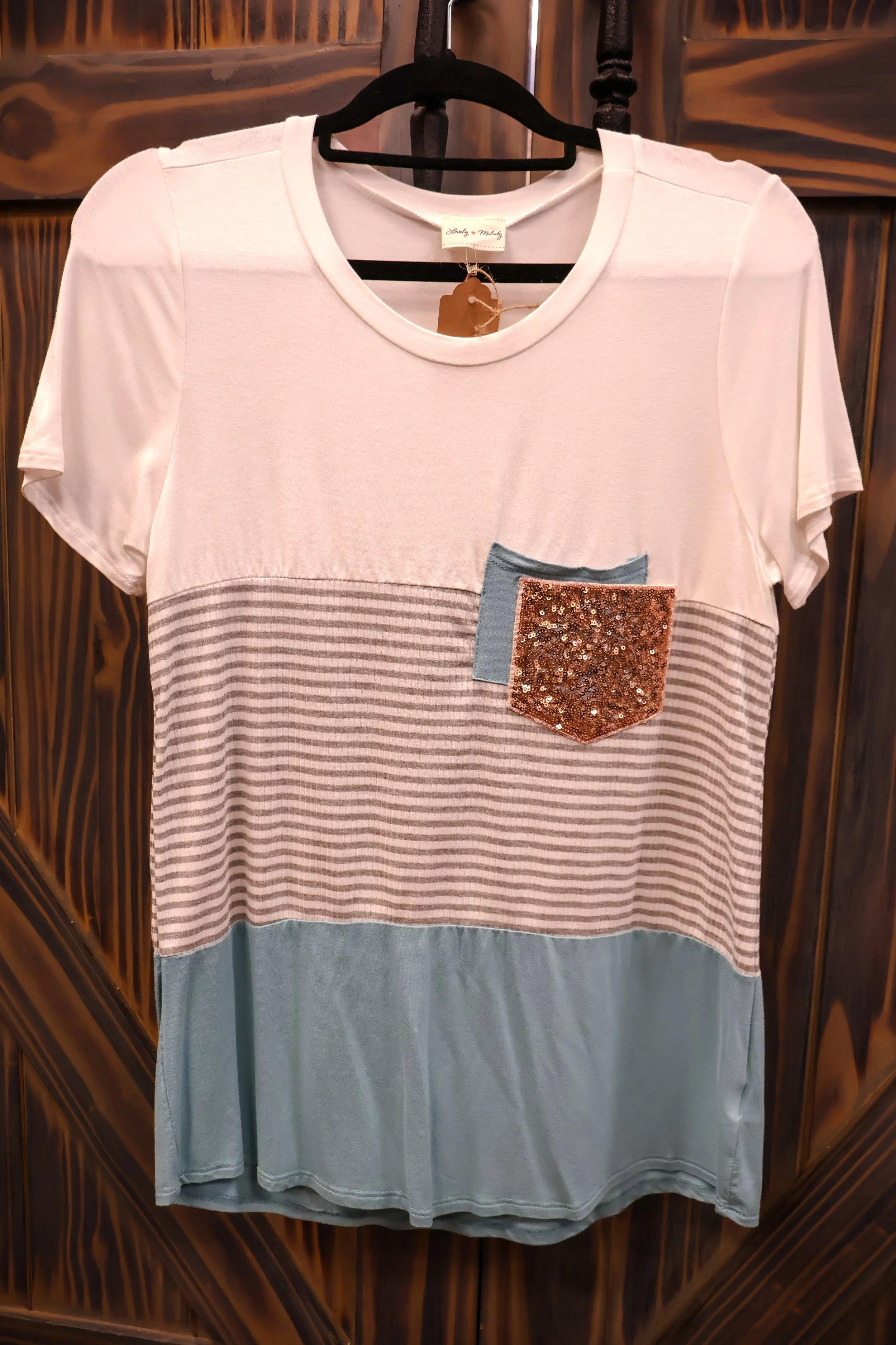 Sequin Pocket Color Block Tee