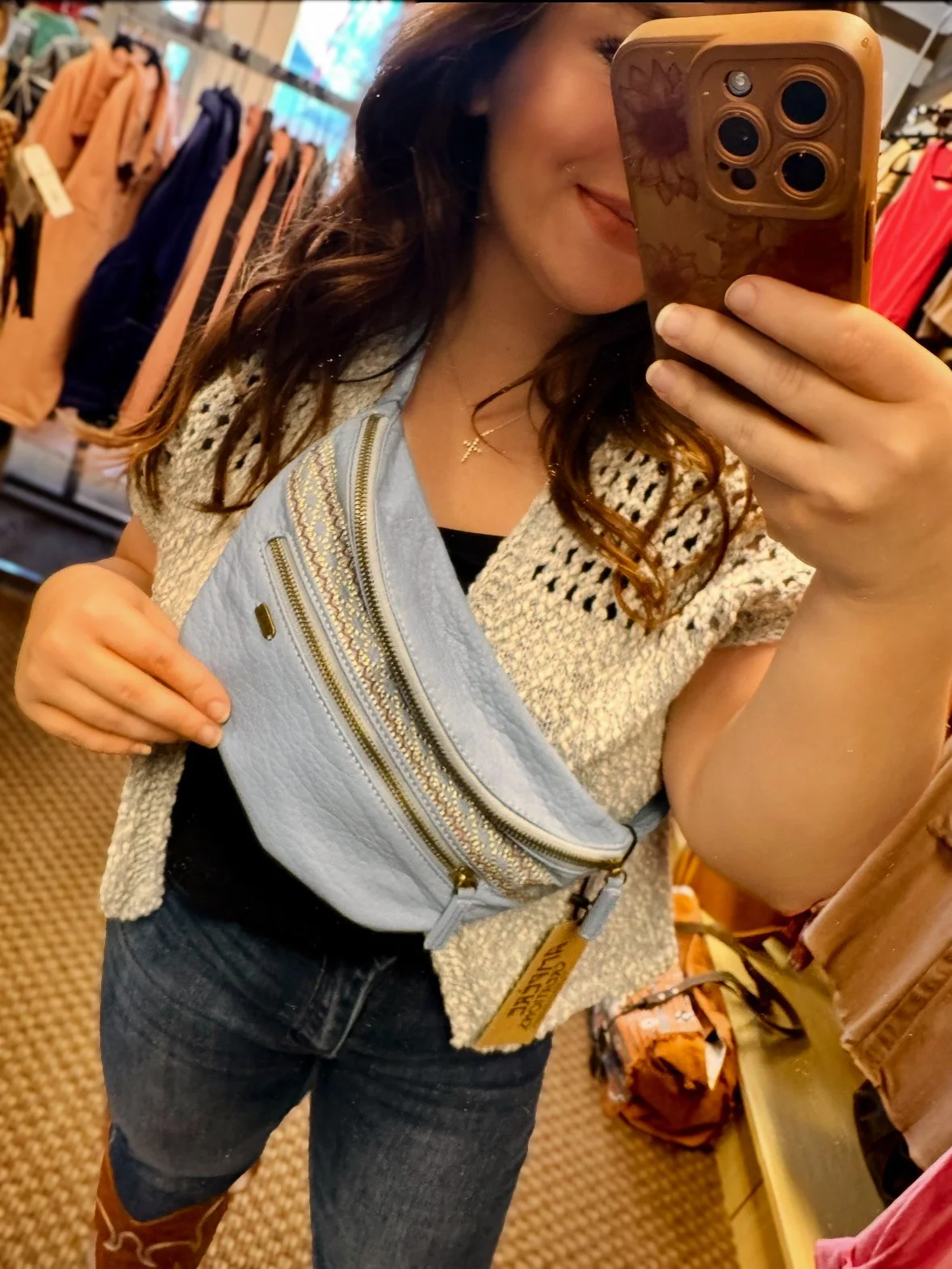 Baby Blue & Gold Pouch Bag