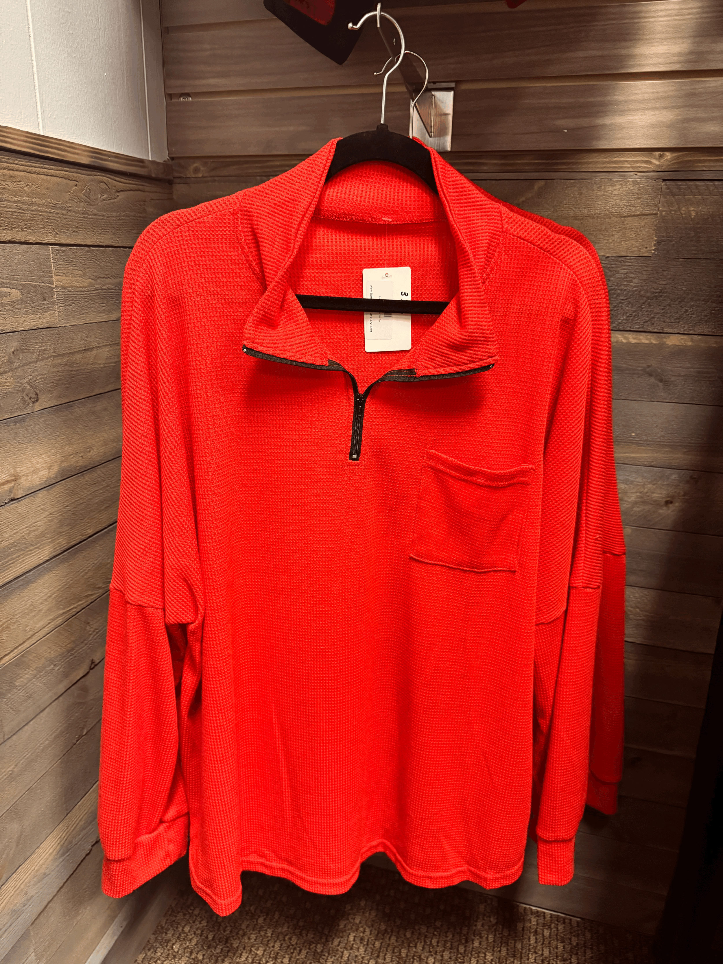 Lightweight Cozy Quarter-Zip Pullover in Red – Plus Size