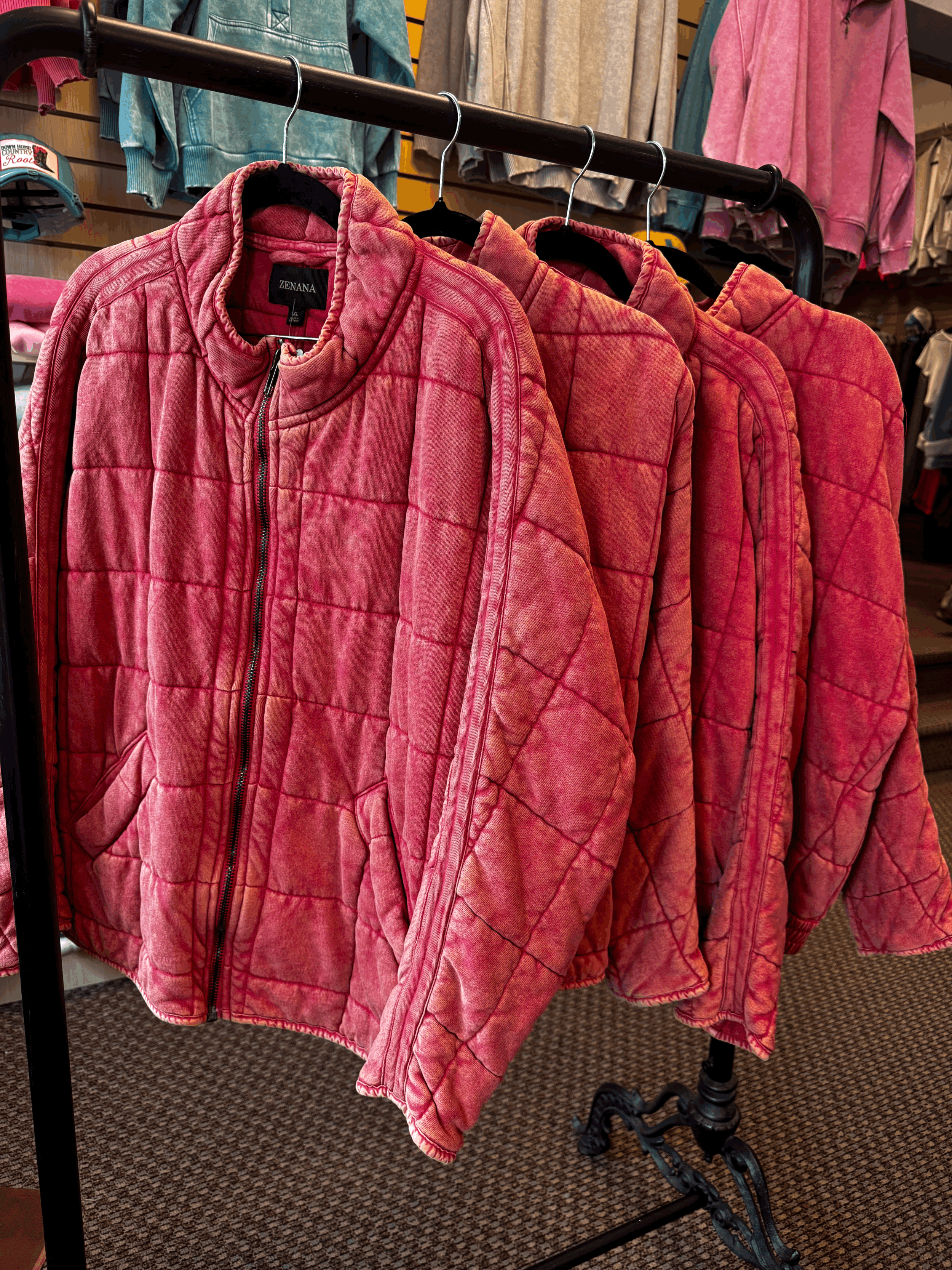 Pink Acid Wash Quilted Jacket