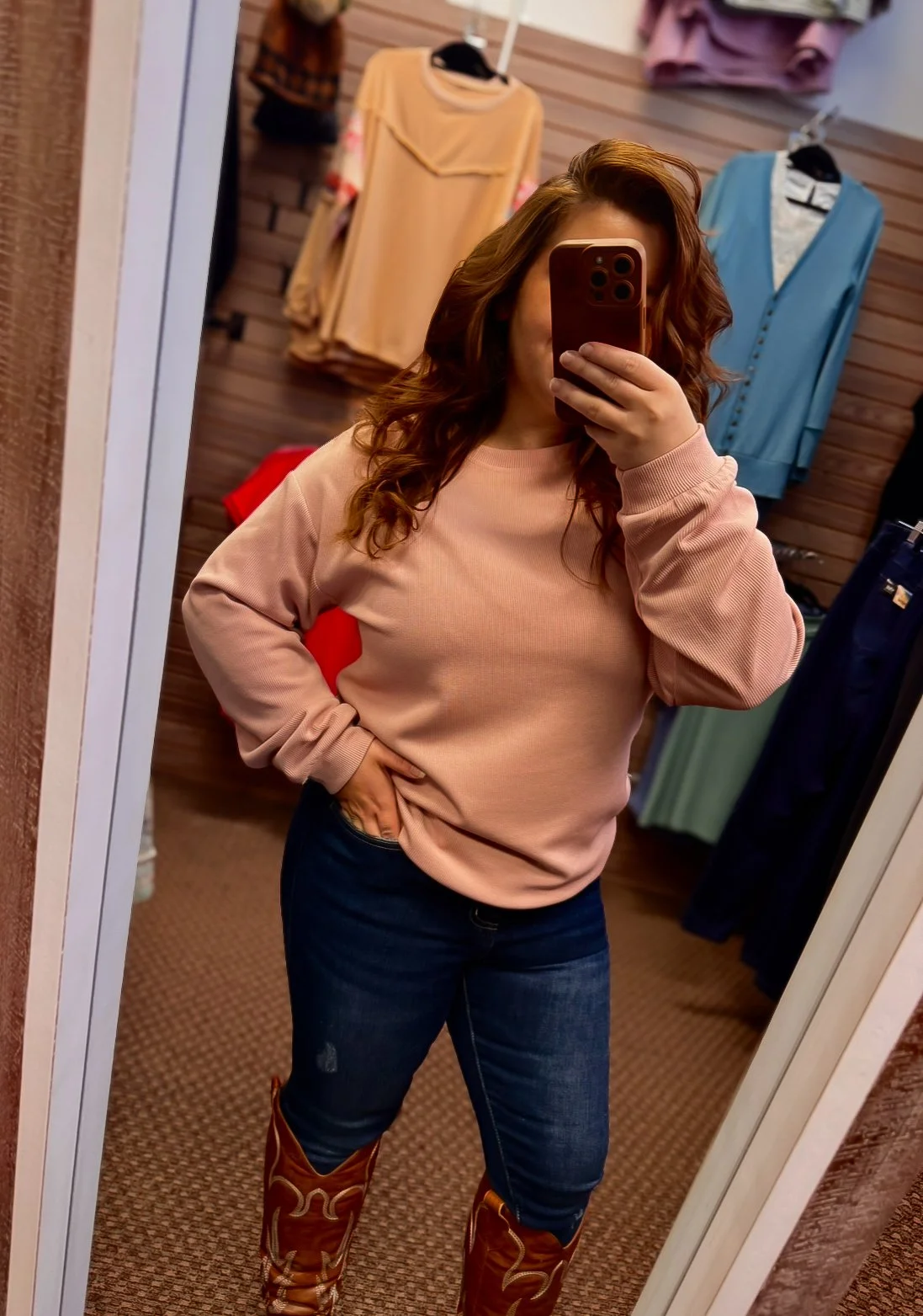 Soft Pink Ribbed Crewneck