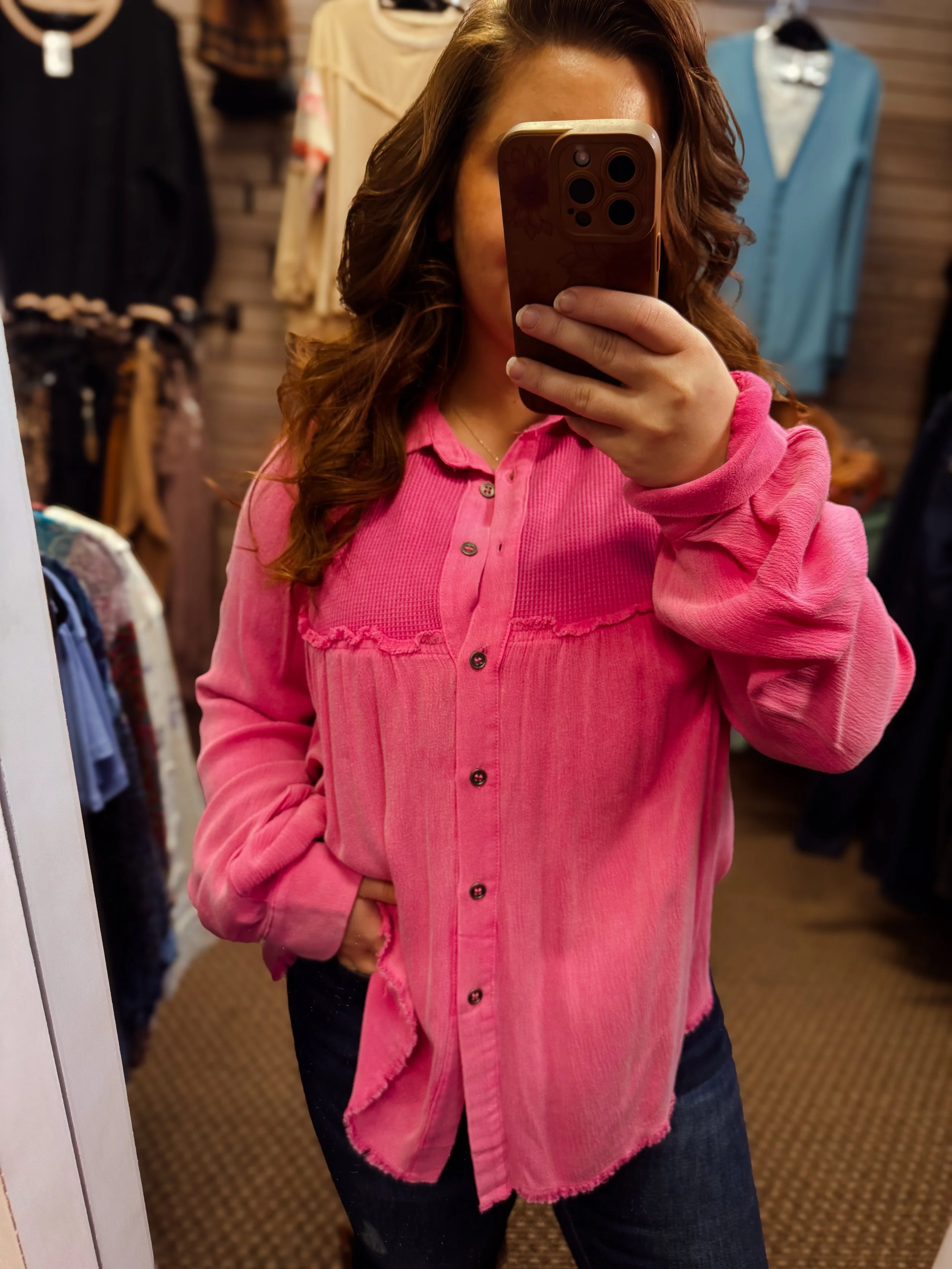 Pink Flowy Button Down
