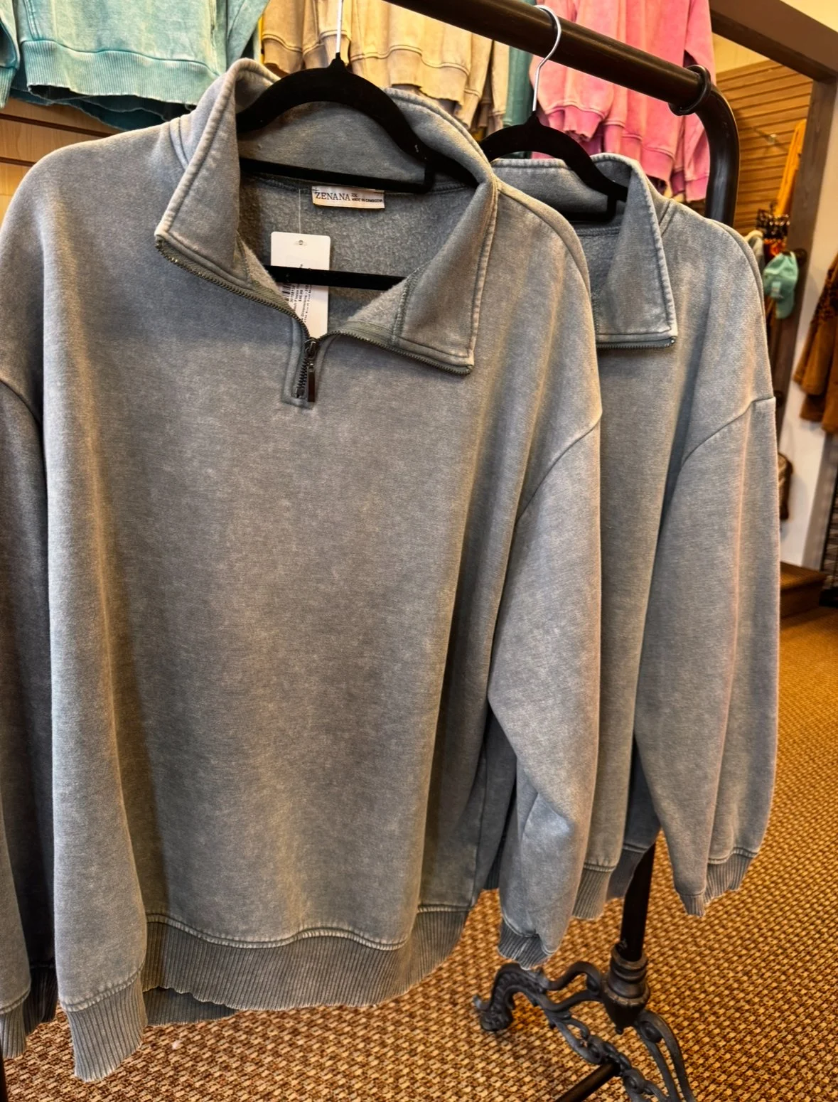 Zenna Acid Wash Fleese Half Zip - Gray/Black