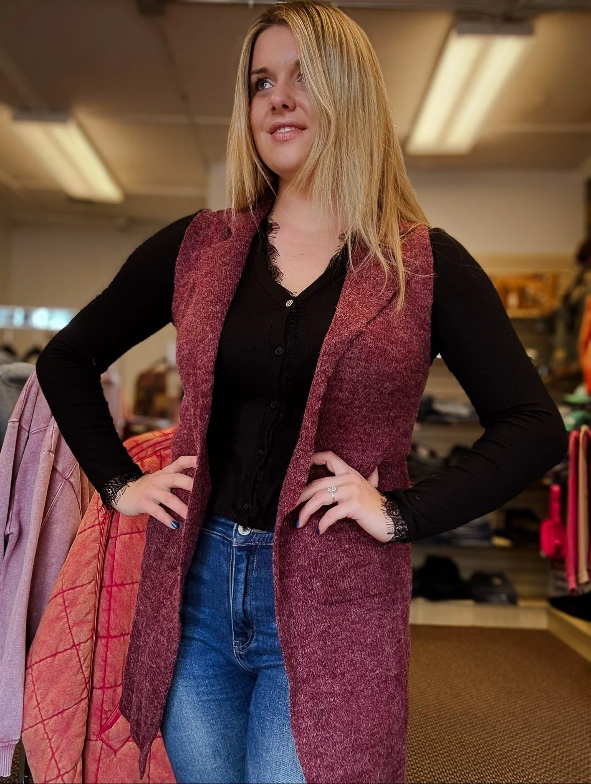 Black Button-Up Lace Trim Cardigan