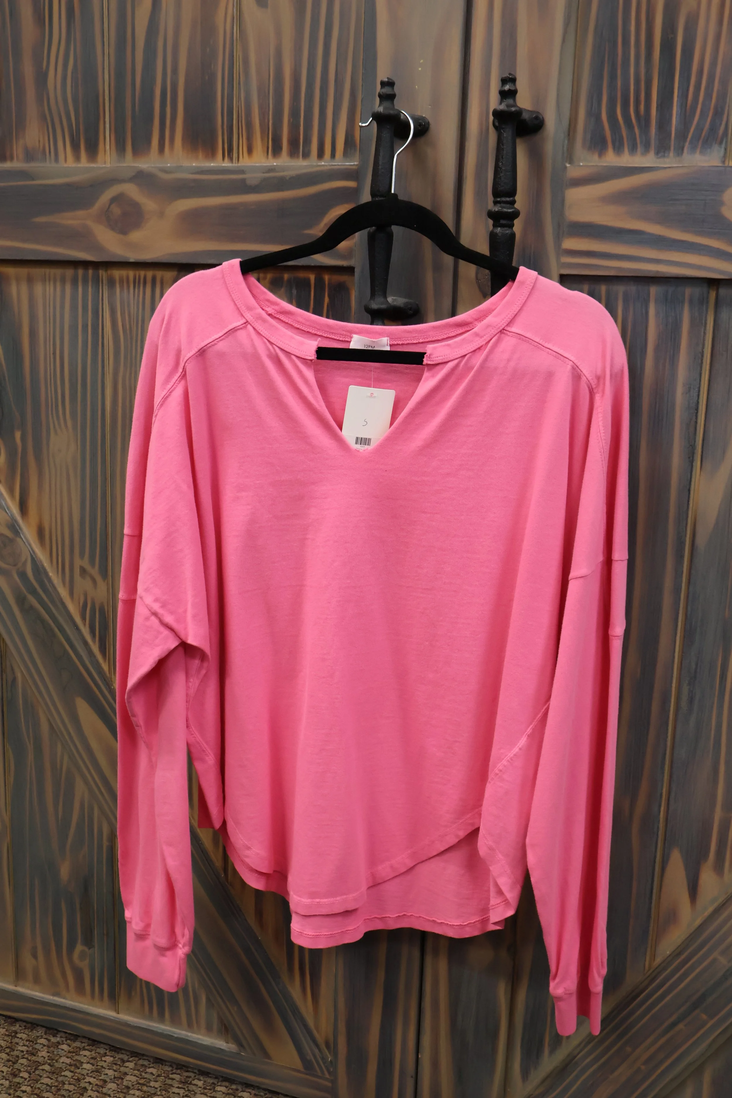 Pink V Neck Long Sleeve Top