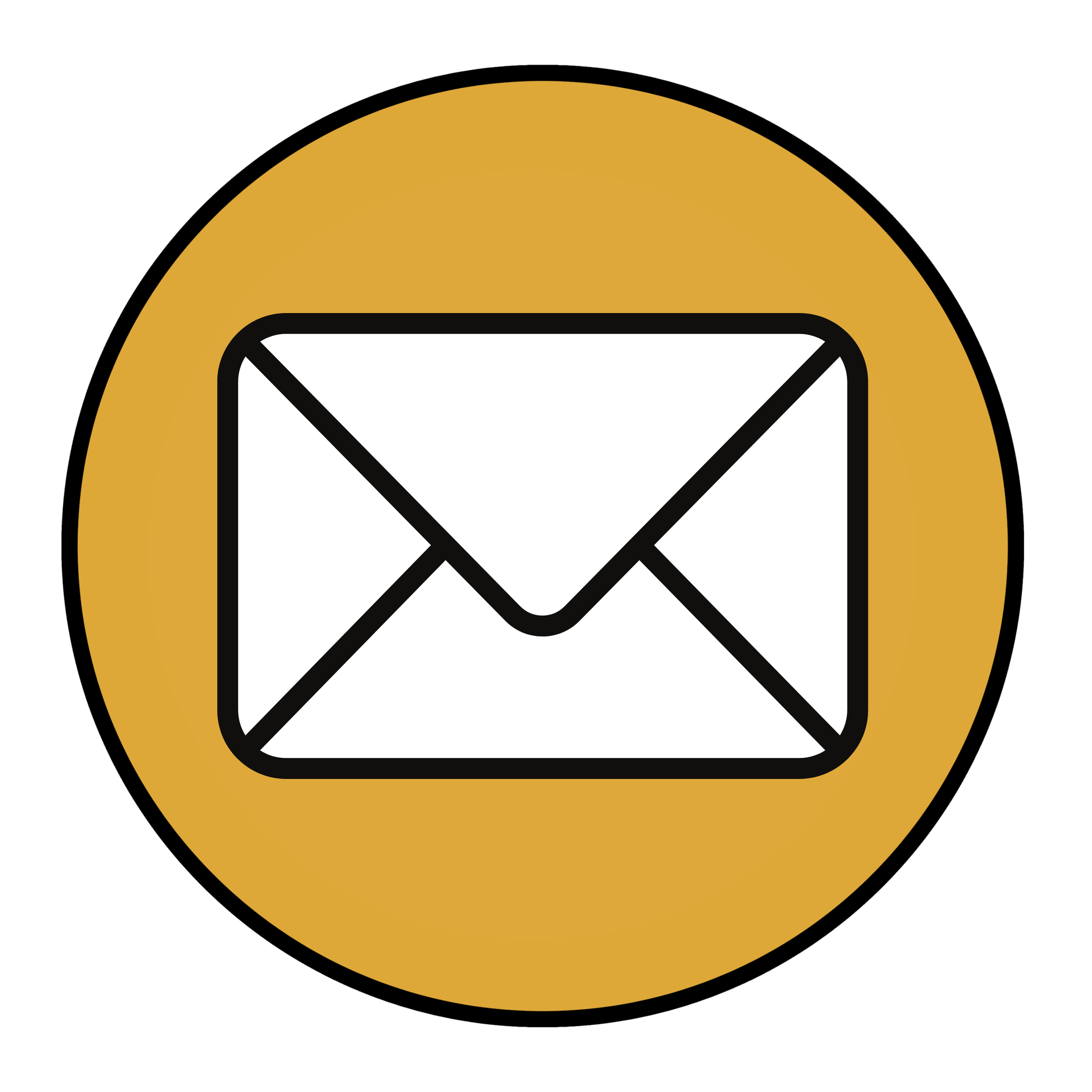 Email icon with envelope graphic inside a yellow circle on a black background.
