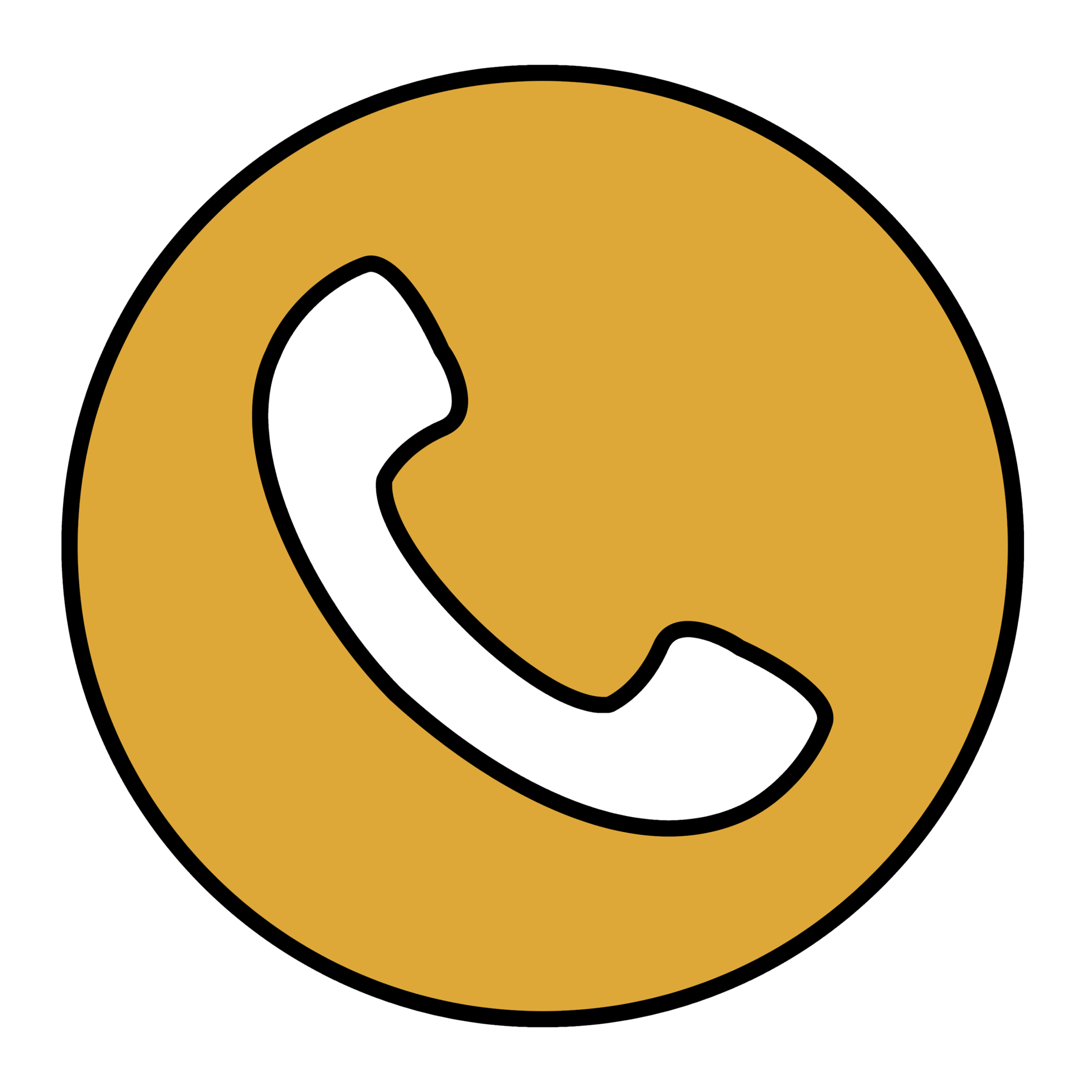 Icon of a white telephone handset inside a yellow circular background.