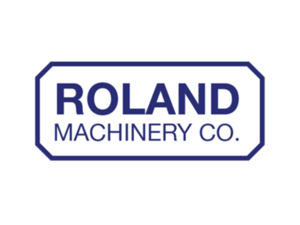 Logo of Roland Machinery Co. with a navy blue border and text on a white background.