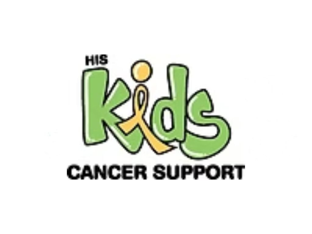 Logo for HIS Kids Cancer Support with the words "HIS KIDS" in green and yellow, and "CANCER SUPPORT" in black underneath.