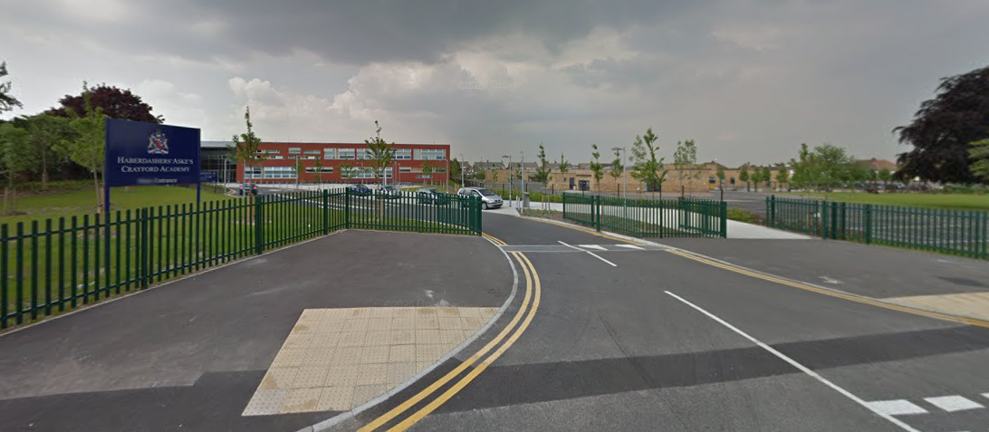 Image shows a picture of Haberdashers' School entrance in Crayord