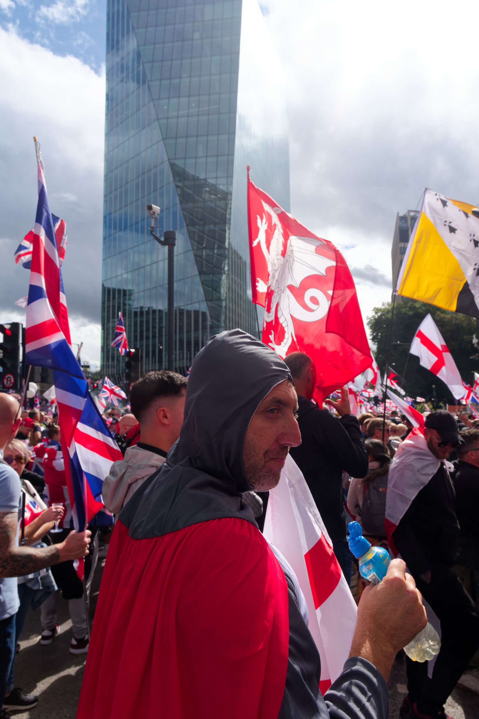 Man dressed as a Medieval knight at the Unite the Kingdom march.