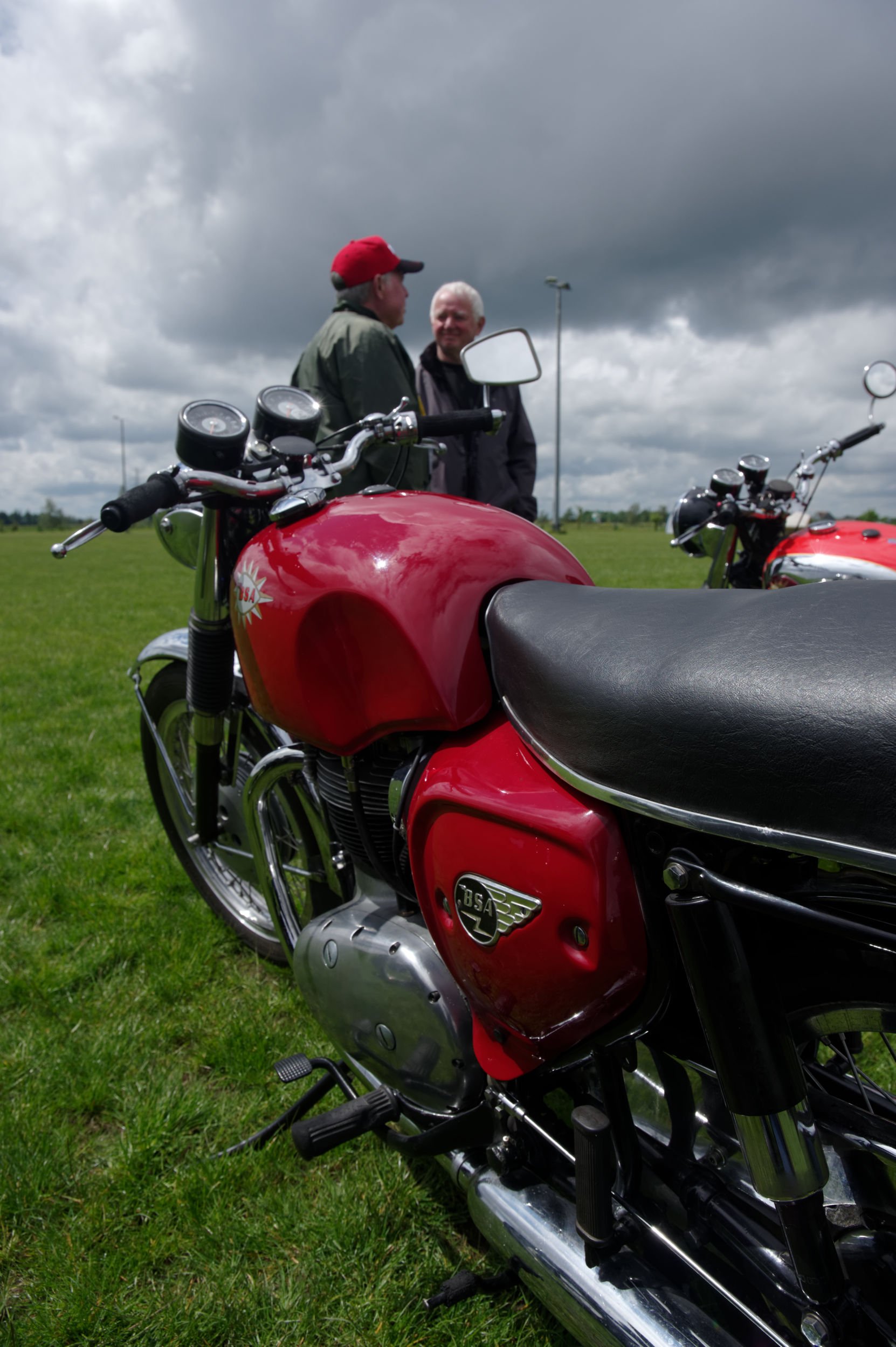 Red BSA A65 Lightning classic motorcycle at the BSAOC Open Day.