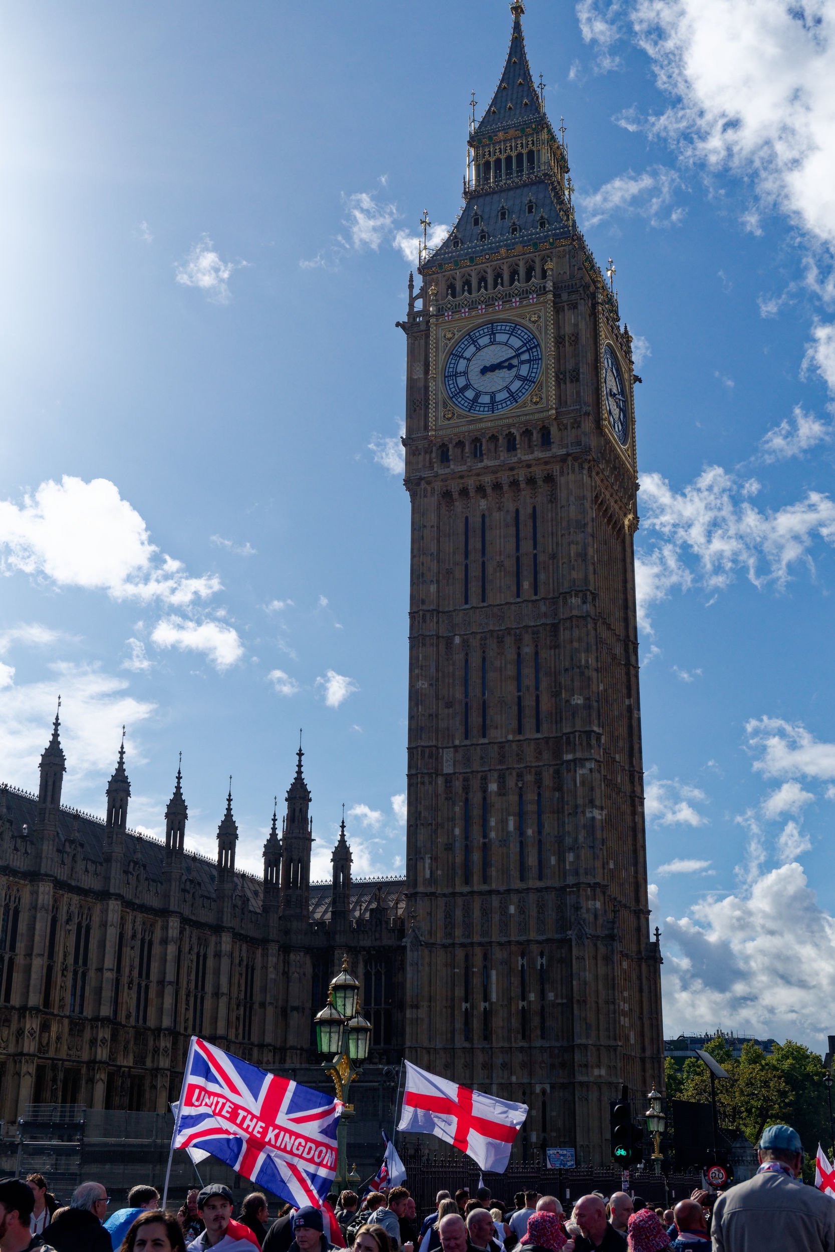 Tommy Robinson's Unite the Kingdom rally passes the Houses of Parliament.
