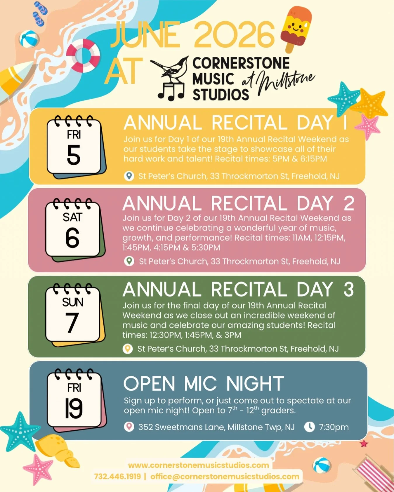 Hello June! ☀️🎶 School&rsquo;s wrapping up, summer&rsquo;s kicking in, and we&rsquo;re stepping into a busy and exciting month at the studio!

Here are your important June dates to keep on your radar&mdash;please take a moment to review and plan ahe