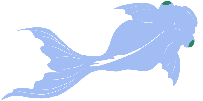 Illustration of a blue fish with a long flowing tail and fins.