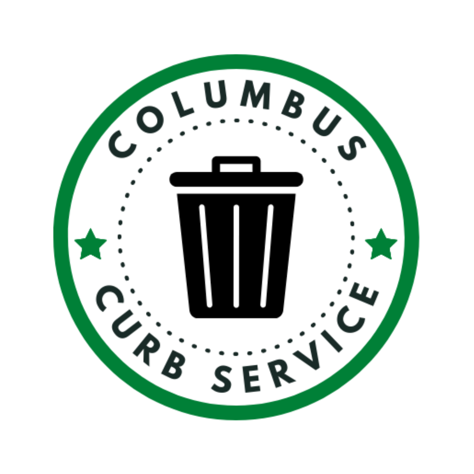 Columbus curbside trash collection logo with a black trash can icon in the center, surrounded by a green border and stars