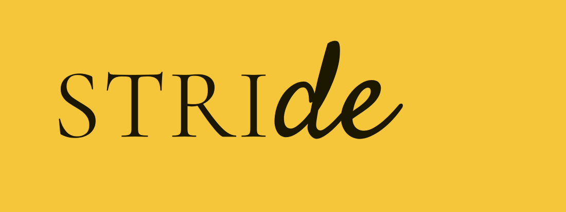 The word 'stride' written in black text on a yellow background.