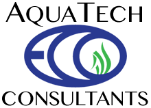 AquaTech Consultants logo with stylized water and green leaf elements.