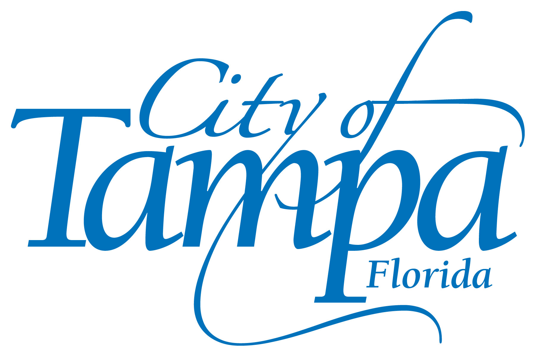 Stylized blue text reading 'City of Tampa Florida' on a black background.
