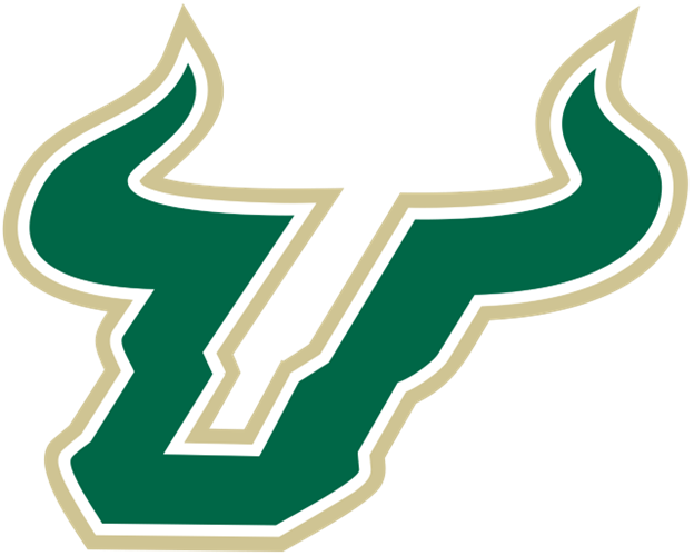 Green and white stylized university or sports team logo resembling a horned animal's head.