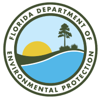 Seal of the Florida Department of Environmental Protection with a sun, tree, and water scene