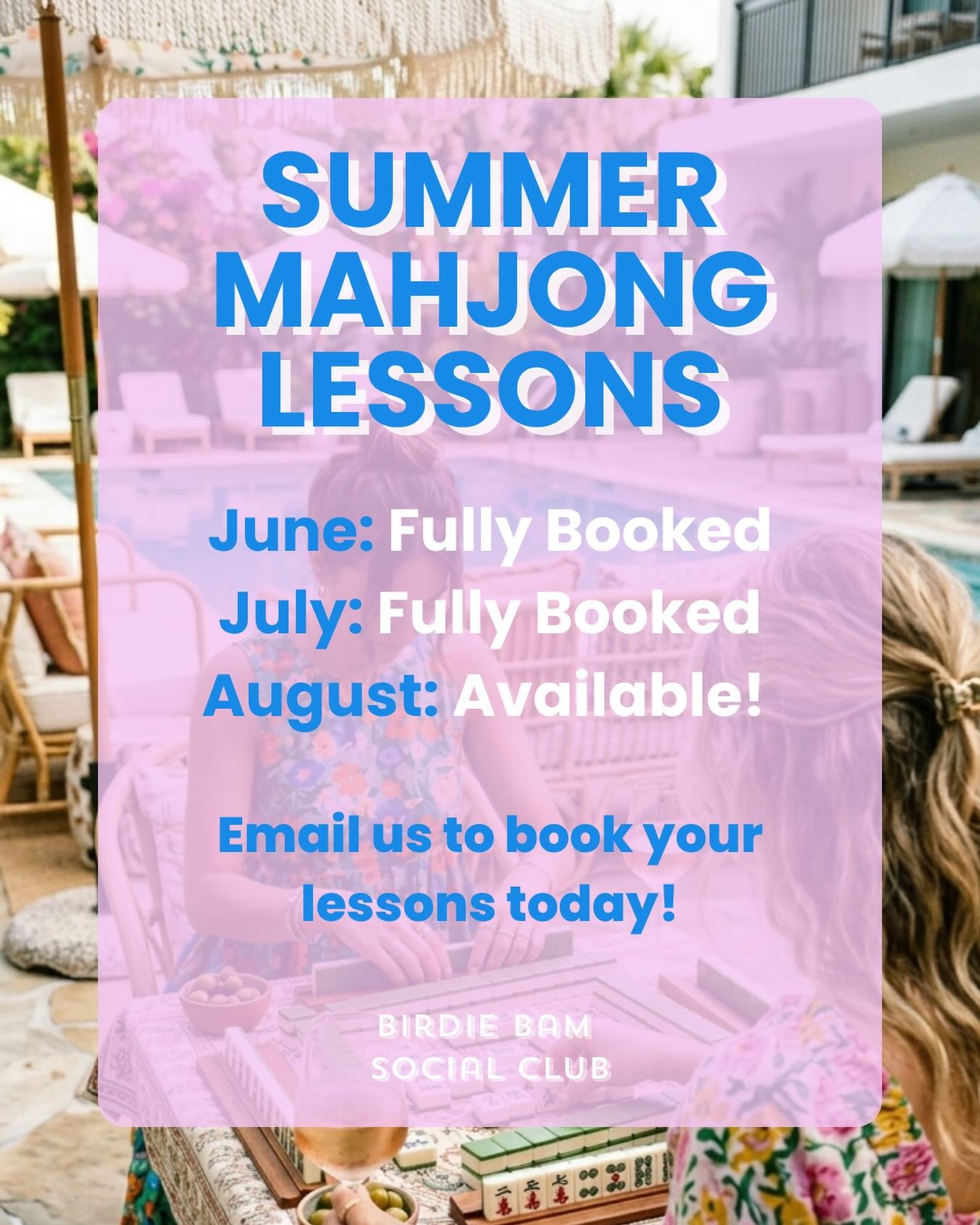 If you&rsquo;ve been wanting to learn mahjong or level up your game this summer, this is your sign. ✨🀄️

The August schedule is officially open, and slots are already being claimed.

Let&rsquo;s get you playing! Send us an email (birdiebamsocialclub