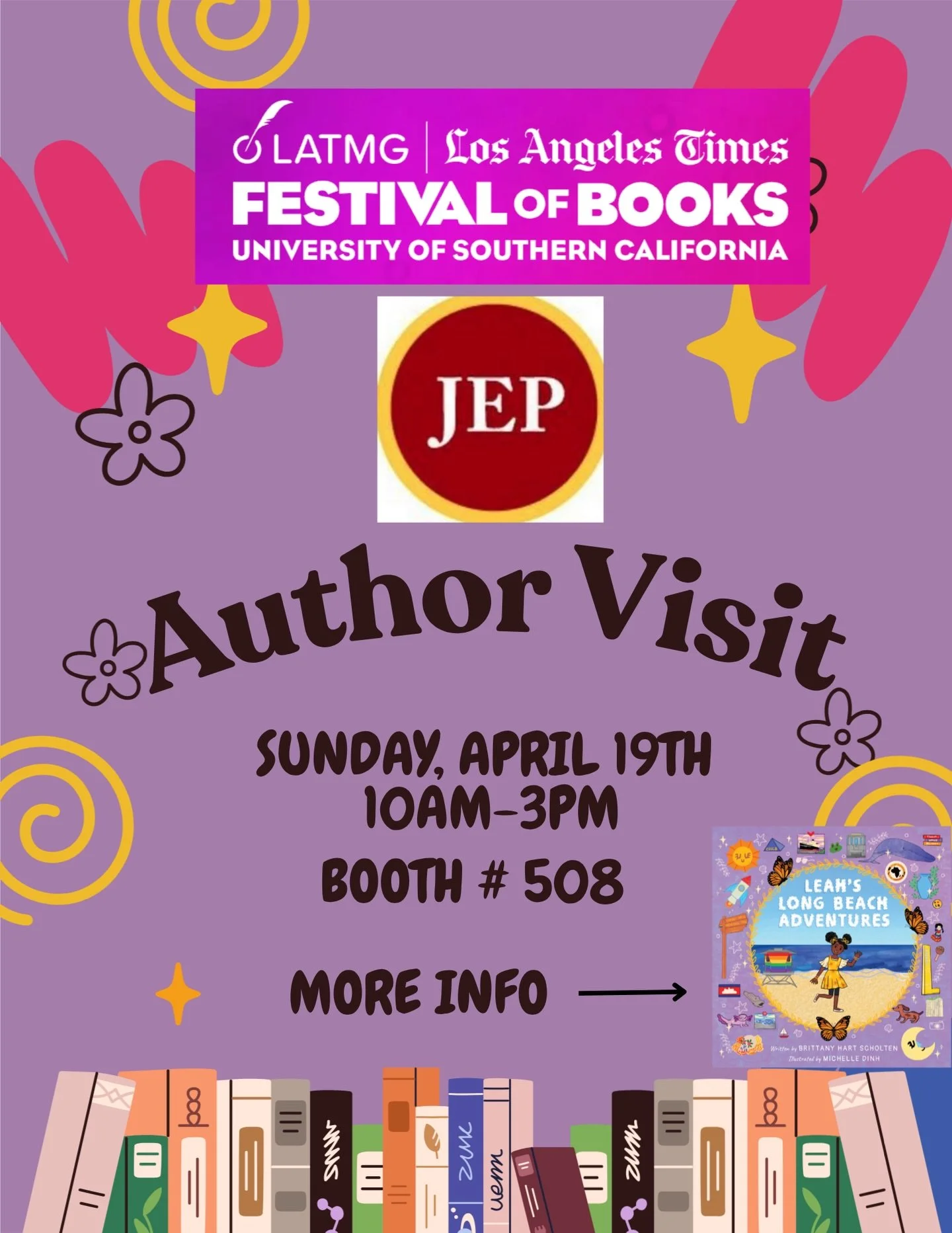 This Sunday, April 19th from 10-3 you can find me at the @latimesfob with @uscjep 🎉

I am so honored to share my book with young children of the LA area at our nation&rsquo;s largest book festival, the LA Times Festival of Books at @uscedu. My forme