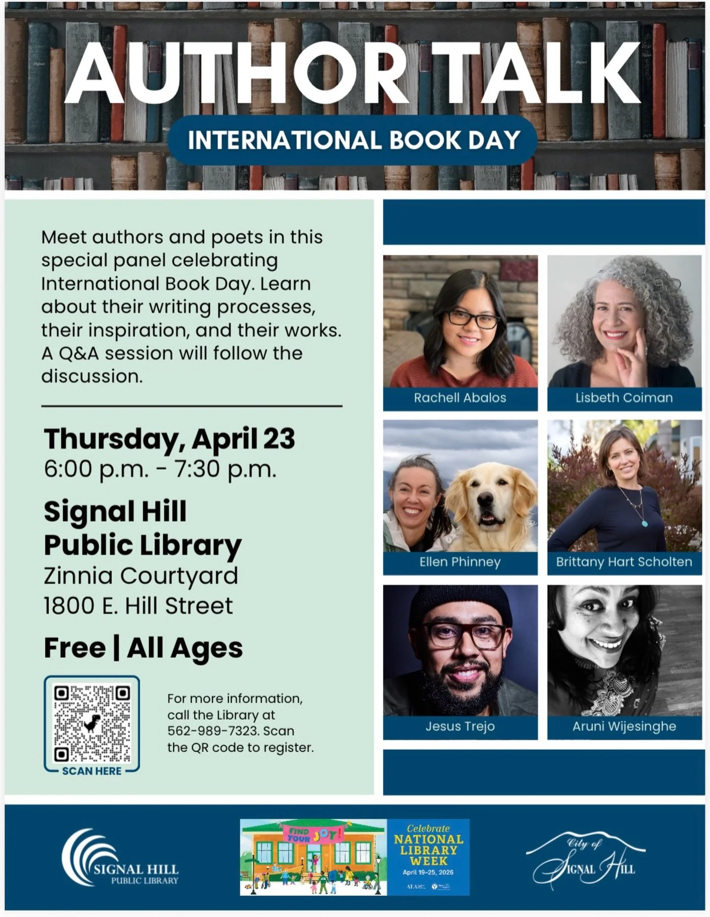 🌸 Join me Thursday, April 23rd at 6pm the Signal Hill Public Library @signalhillparksrecandlibrary for an Author Panel in honor of International Book Day. 📚

I am honored to be included on this panel where other published authors and I will share a