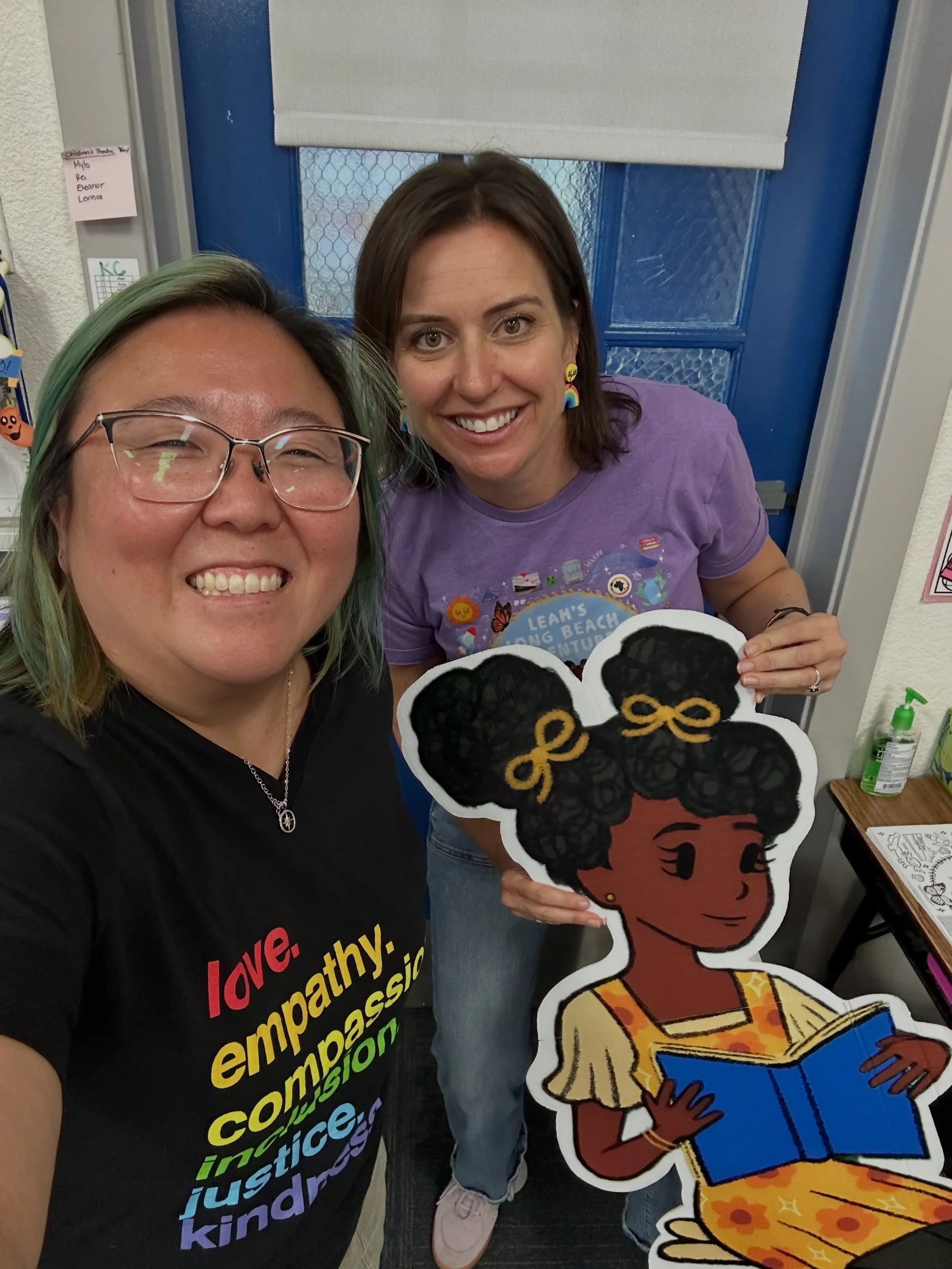 When you meet an awesome teacher who wears shirts with everything you stand for and wish for the world 🌍💜🧞&zwj;♀️

Love 
Empathy
Compassion
Inclusion
Justice
Kindness

Thanks for being you, Ms. Nakasone, and spreading kindness and love to all the 