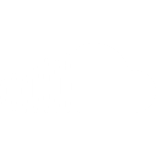 A white Cloud icon with sound wave lines on a black background.