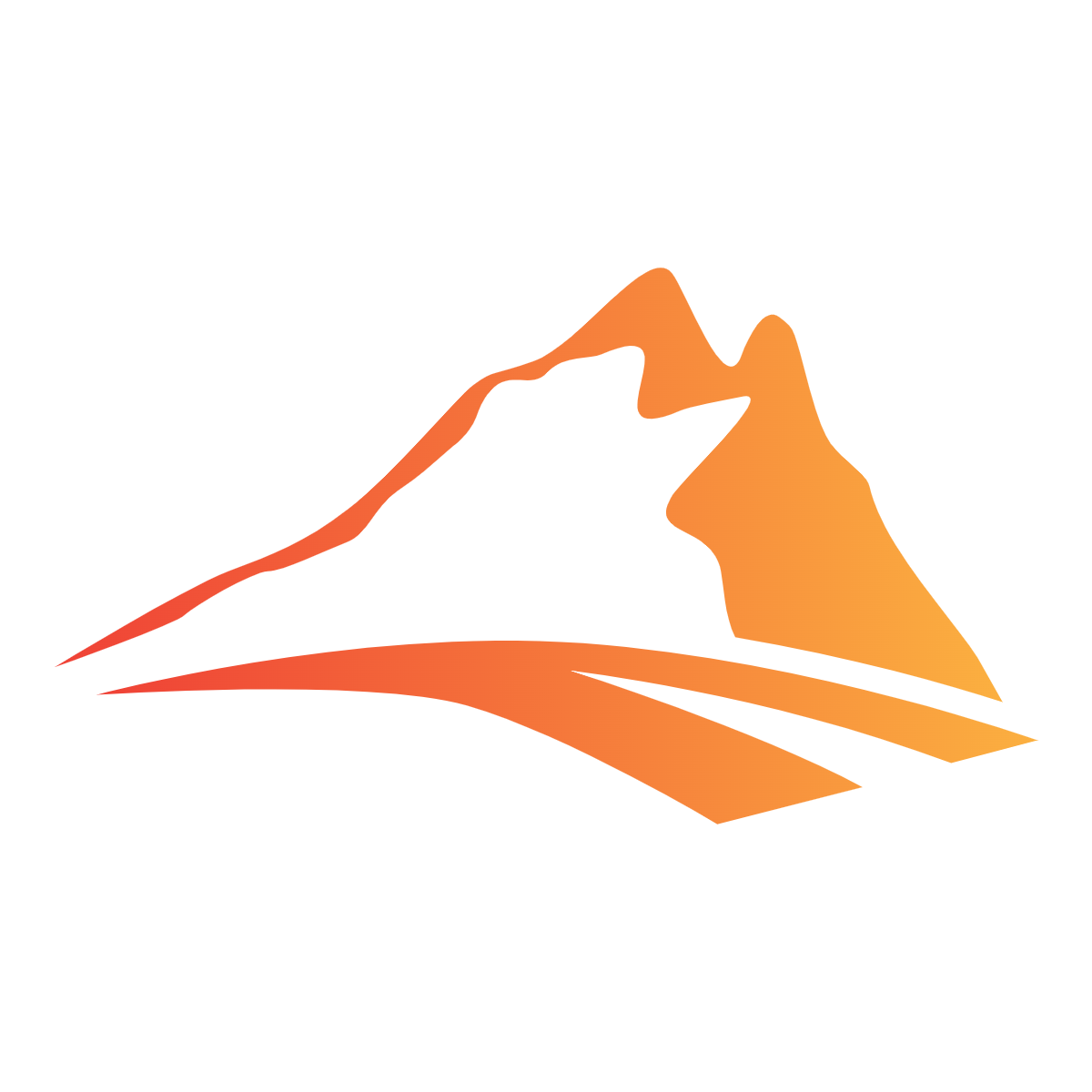 A stylized graphic of a mountain in orange and yellow.