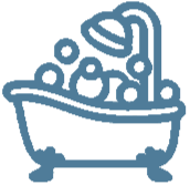 California Modular Homes.  A bathtub filled with bubbles, a showerhead above, and water pouring out.  This is a prefab modular house built for California.  1, 2, or 3 bathrooms.