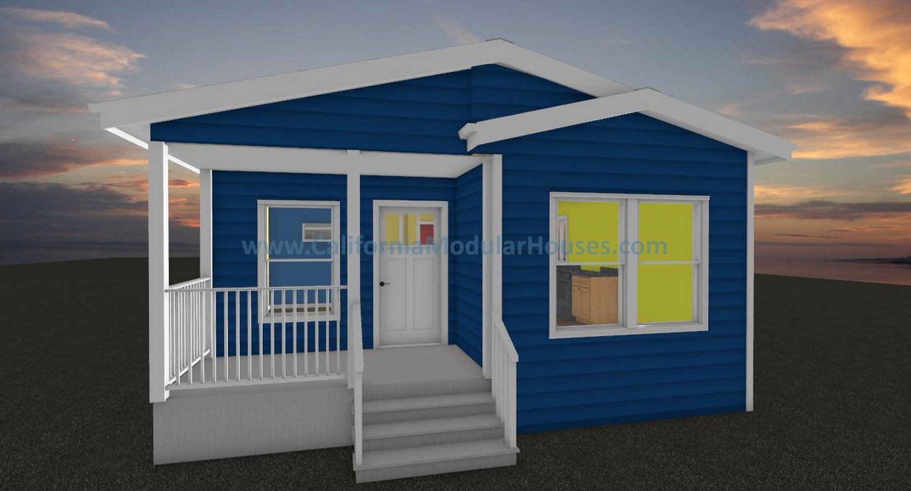Explore The Water Birch, 696 sq ft single story prefab modular ADU floor plan for California, 2 bedrooms, 1 bathrooms with, site built porch, open concept kitchen, & energy-efficient prefab construction. Accessory Dwelling Unit California