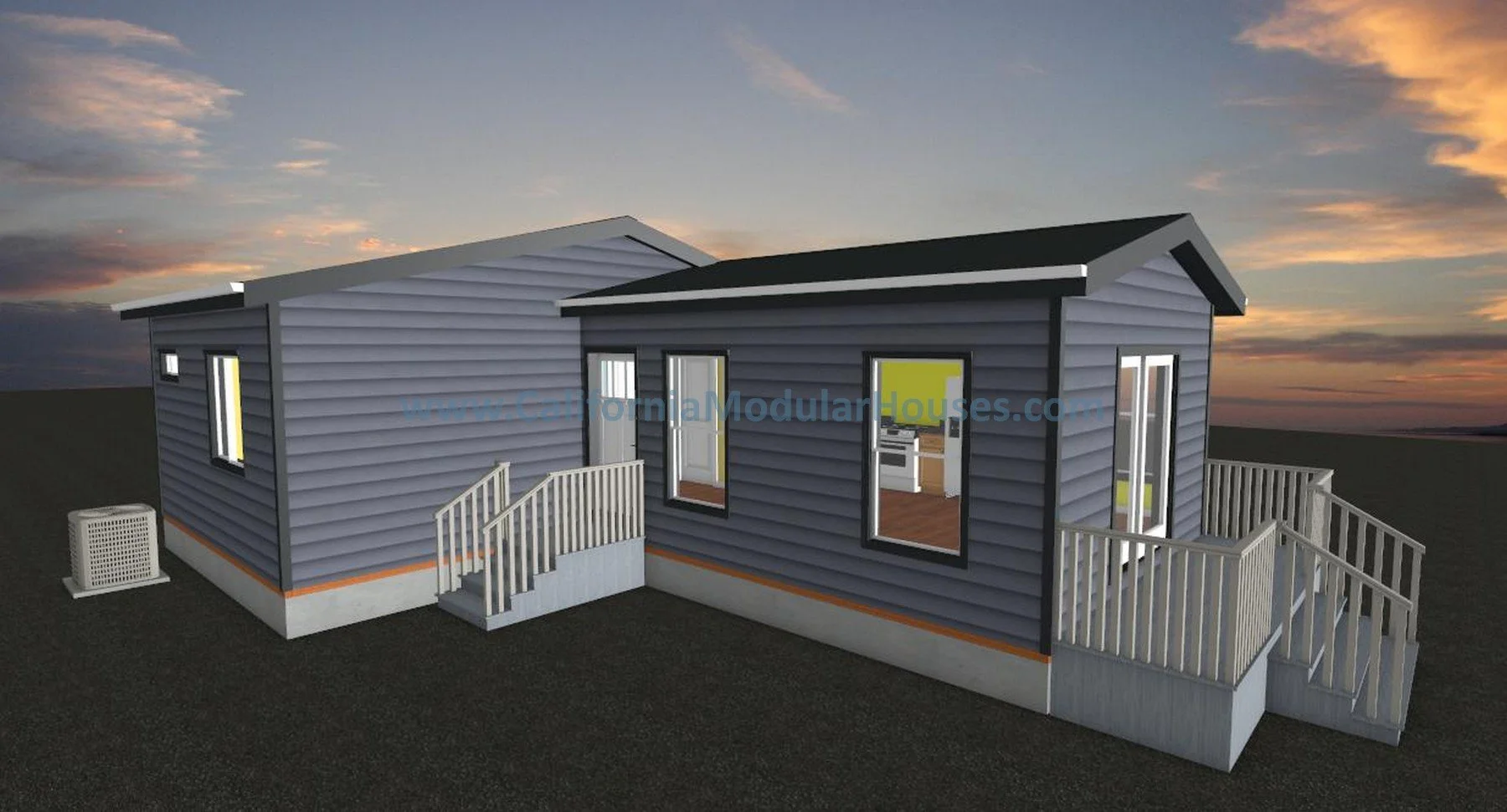 Explore The Desert Willow, 750 sq ft single story prefab modular ADU floor plan for California, 2 bedrooms, 1 bathrooms with, site built porch, open concept kitchen, & energy-efficient prefab construction. Accessory Dwelling Unit California