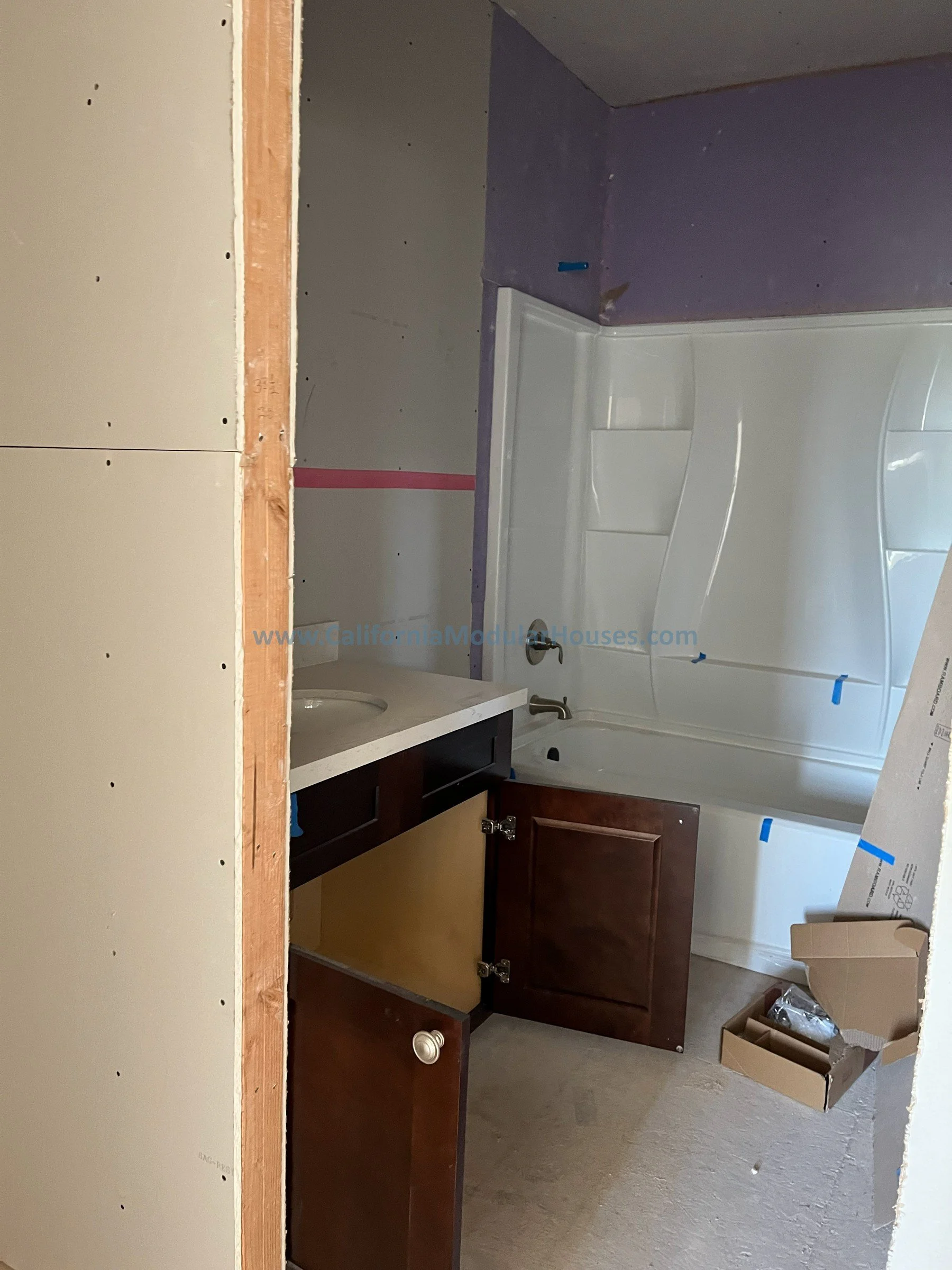 Bathroom Interior progress Image of a Factory Built Home for San Juan Bautista CA California Modular  Prefab modulars.  Modular House CA.  