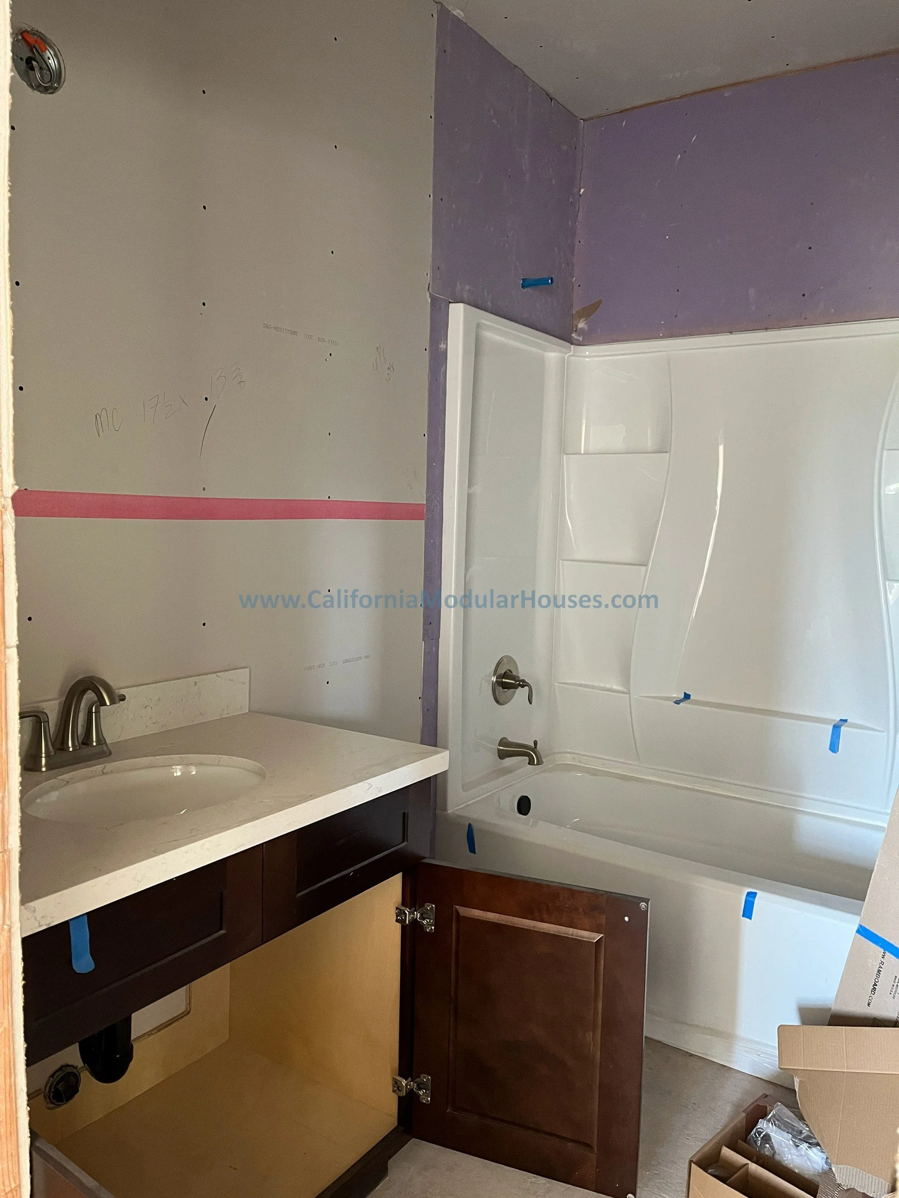 San Juan Bautista CA interior progress image California Modular  Prefab modulars.  Modular House CA.  Bathroom.  