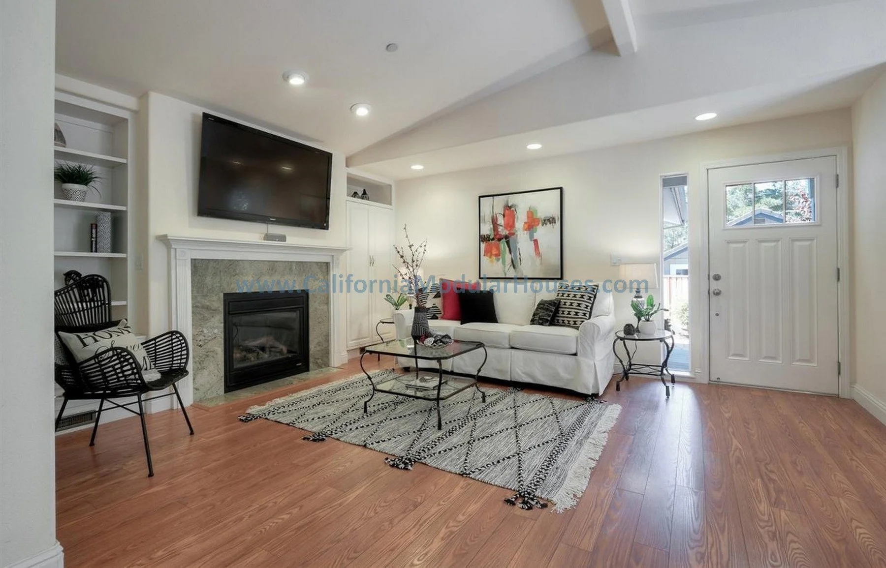 The Teal Interior.  Modular ADU.  Modular Homes.  Modulars for Martinez, Contra Costa County, CA.  Pre-fabricated homes.  Prefab ADU models.  California prefab ADU. Modular.  Prefab Accessory Dwelling Unit. California.  Great Room.