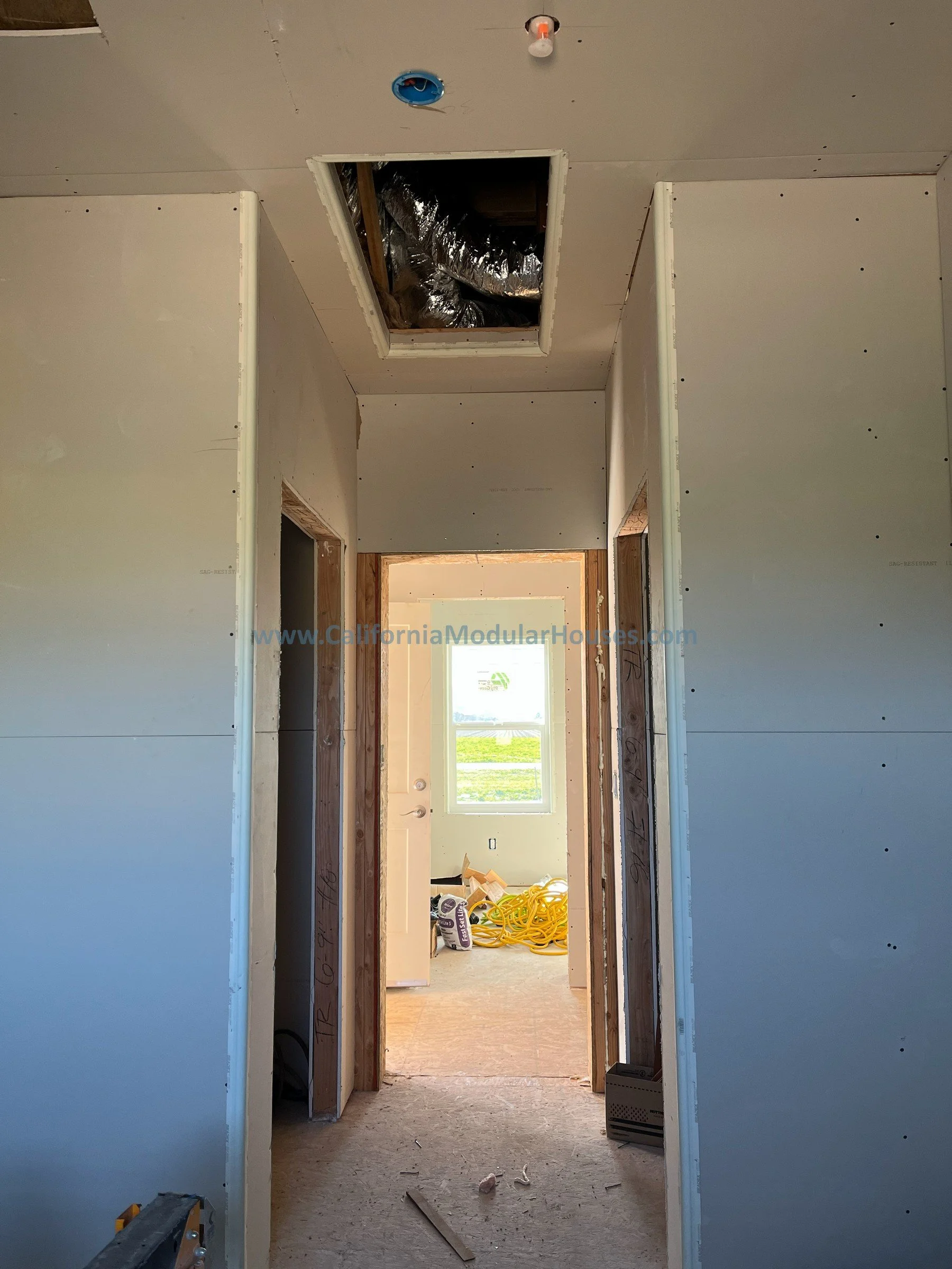 Modular hall Interior progress Image of a Factory Built Home for San Juan Bautista CA California Modular  Prefab modulars.  Modular House CA.  