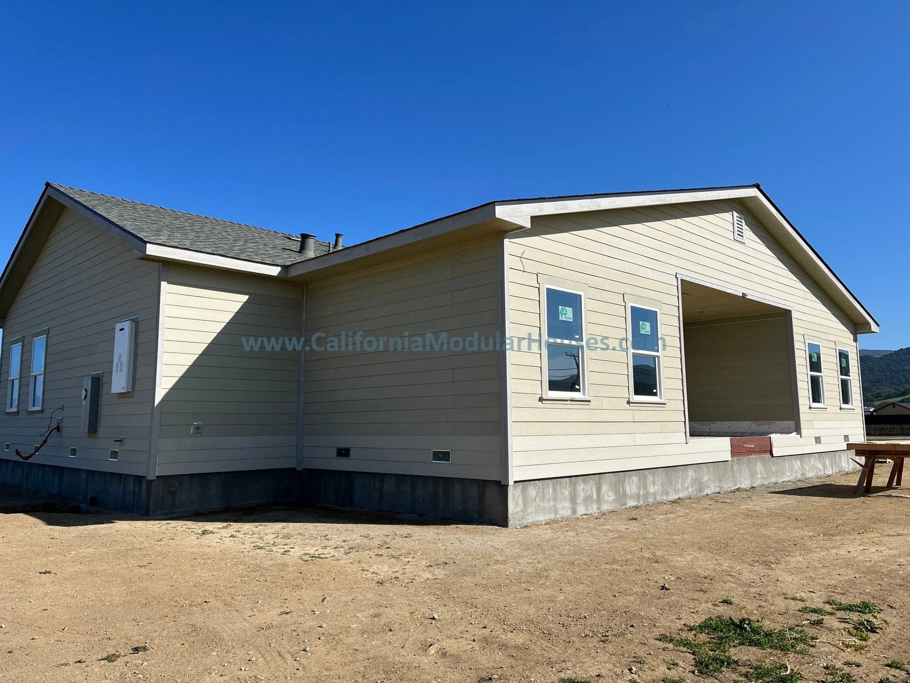 This modular home is being completed on-site here in California, San Juan Bautista.  3 bedrooms, 2 bathrooms.  Large California Ranch.  Modular CA.  