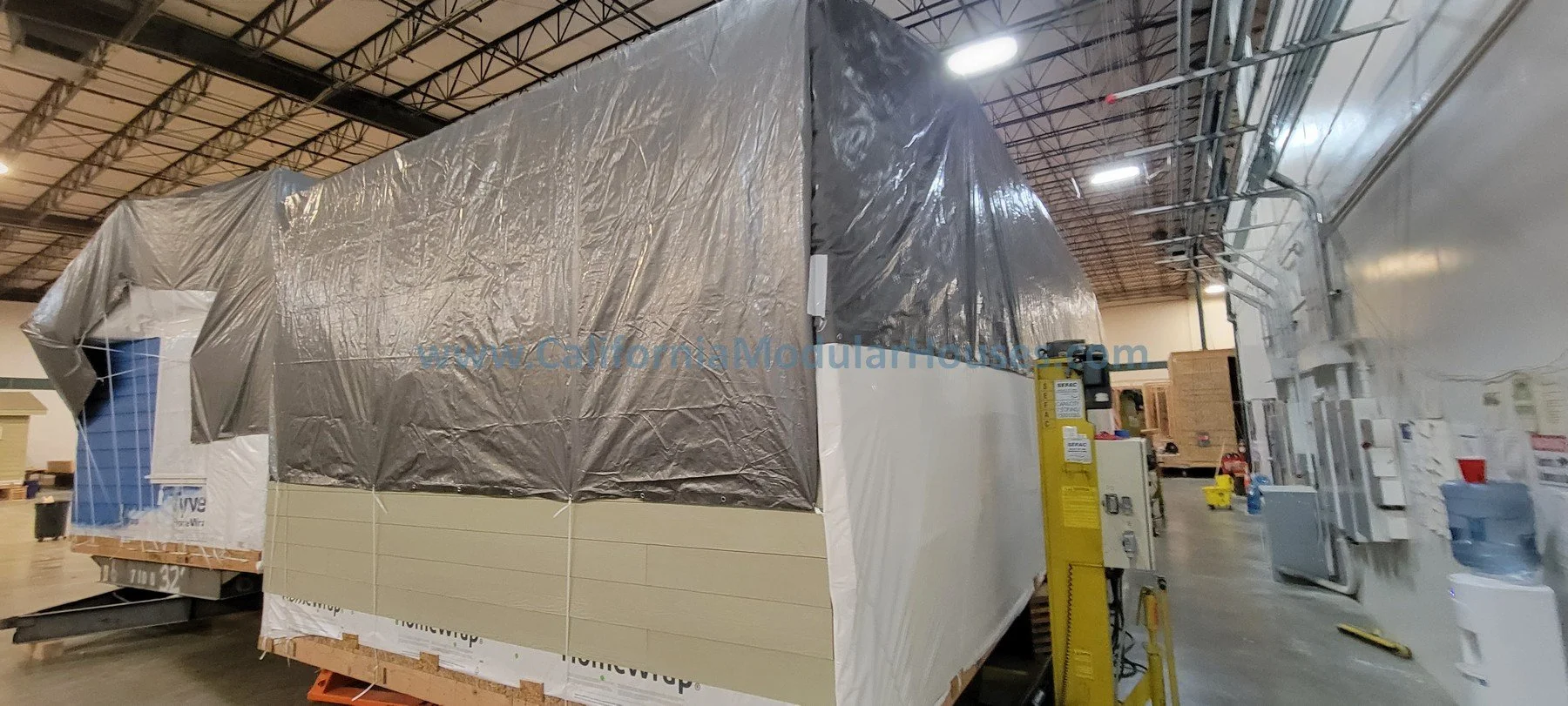 Modular home getting ready for delivery to the job-site in San Juan Bautista, CA.  Prefab modular.  California.  3 bedrooms, 2 bathrooms.  