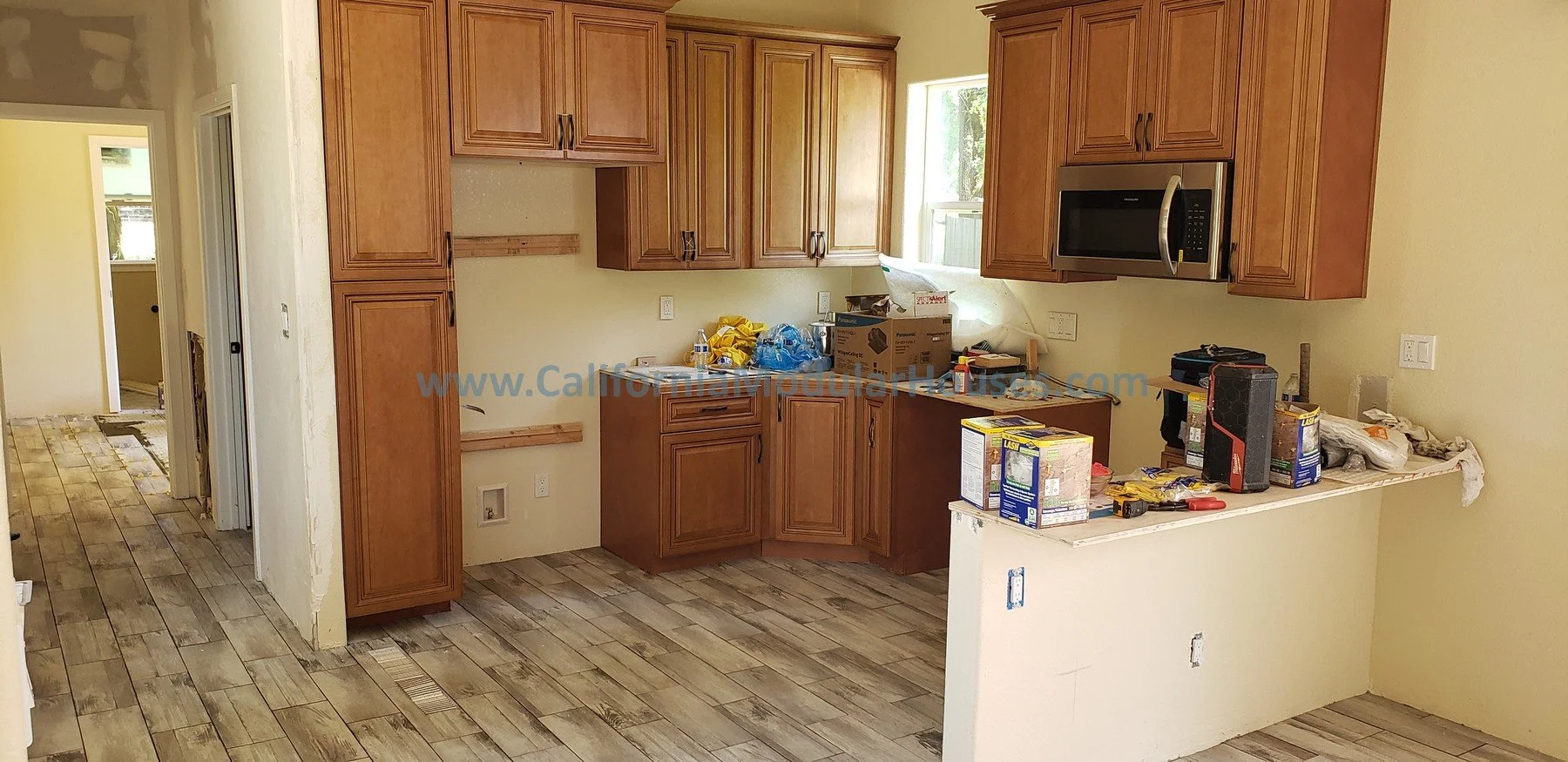 Kitchen in completion.   Interior picture of Accessory Dwelling Unit Healdsburg, Sonoma County, CA  Prefab Modular ADU