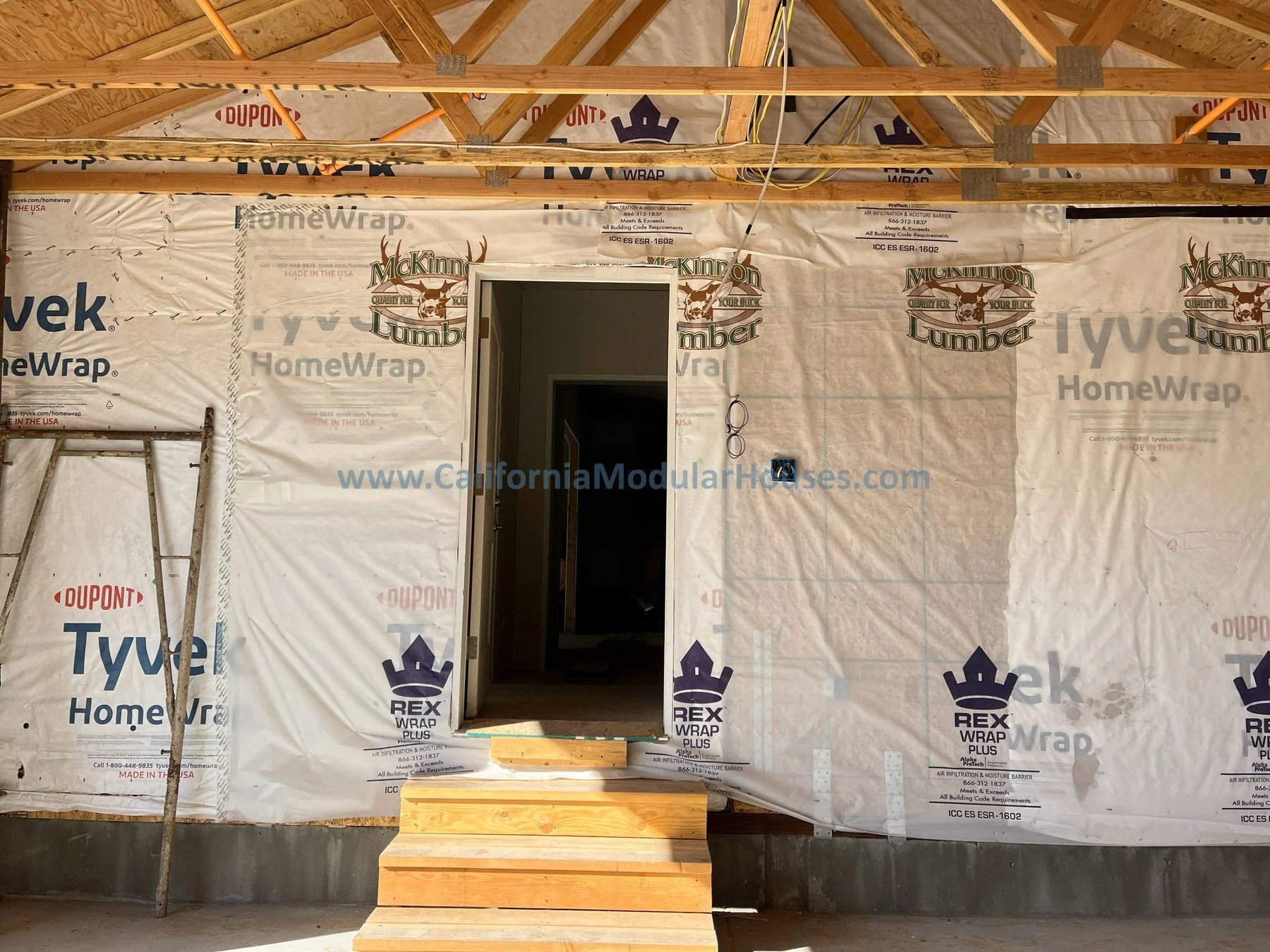 Progress picture of site built 3 car garage attached to a modular home.  California modular house.  San Juan Bautista, CA.  