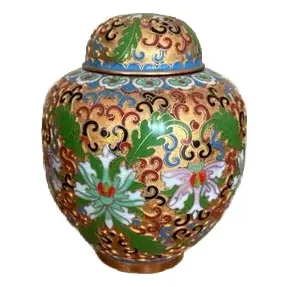 Vintage Chinese Cloisonné Ginger Jar, Gold Ground With Chrysanthemum & Scroll Motif